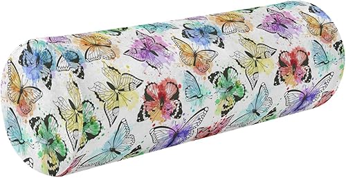 Colorful Butterflies Silhouettes Bolster Pillow for Couch Cervical Neck Roll Pillow Cover Under Knee Round Pillow Memory Foam Cylinder Neck