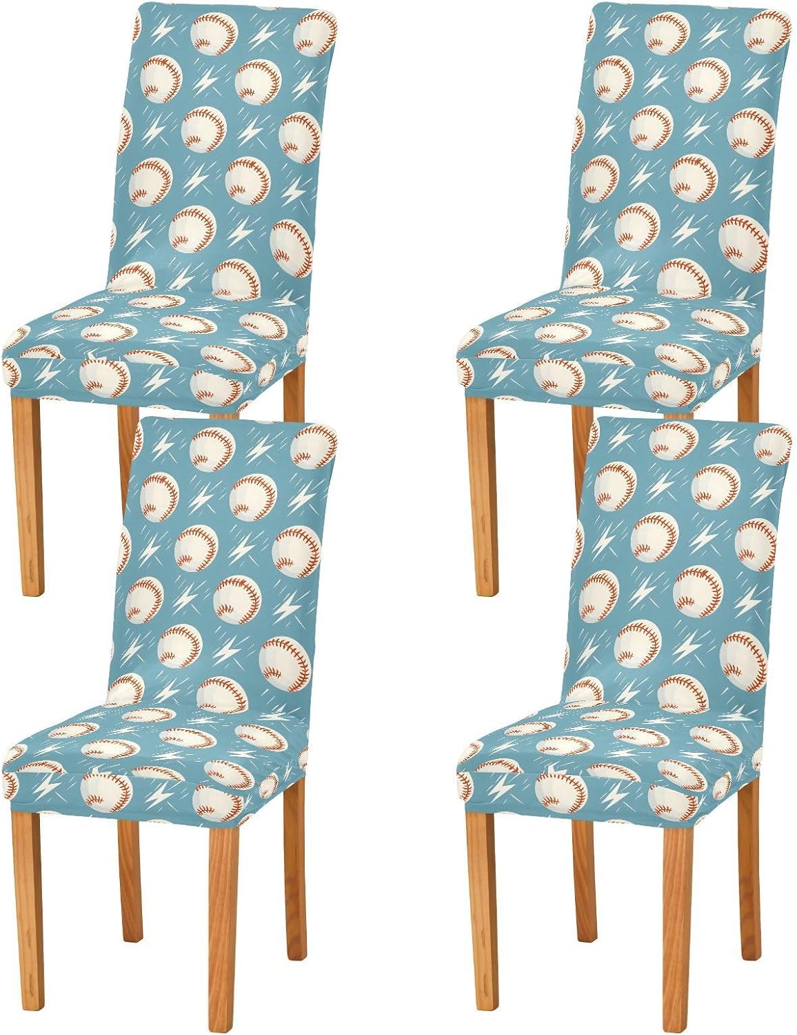 ALAZA Chair Covers for Dining Room, Baseballs with Lightning Bolts Pattern Stretch Chair Cover Sets Chair Protector Removable Washable for Ktichen Restaurant Hotel