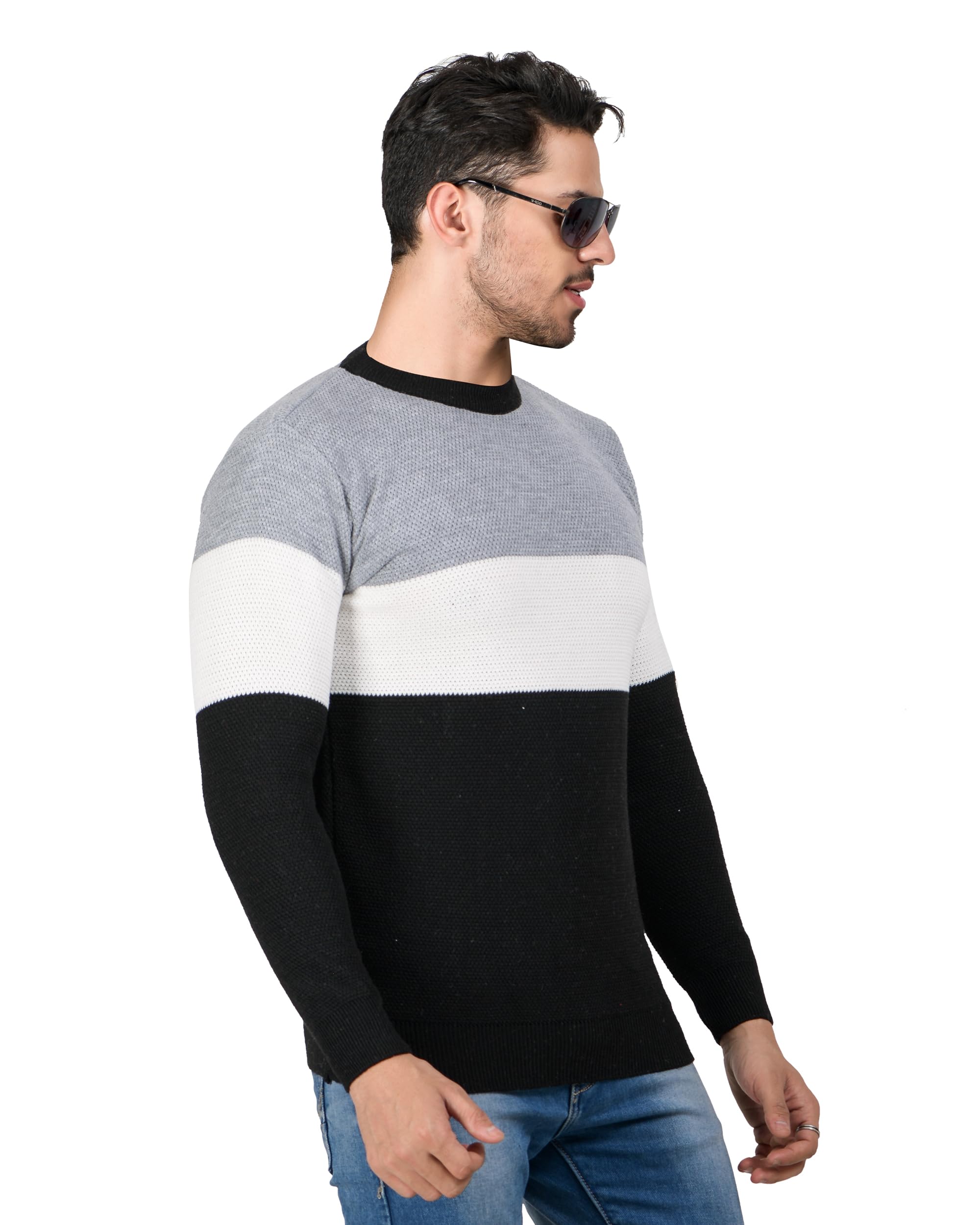 Men Woolen Round Neck Printed Striped Design Pullover Heavy Rainbow Fabric Winter Wear Pure Wool Cardigan for Men Fully Warm Pullover Cardigans Free Sizes-image-6