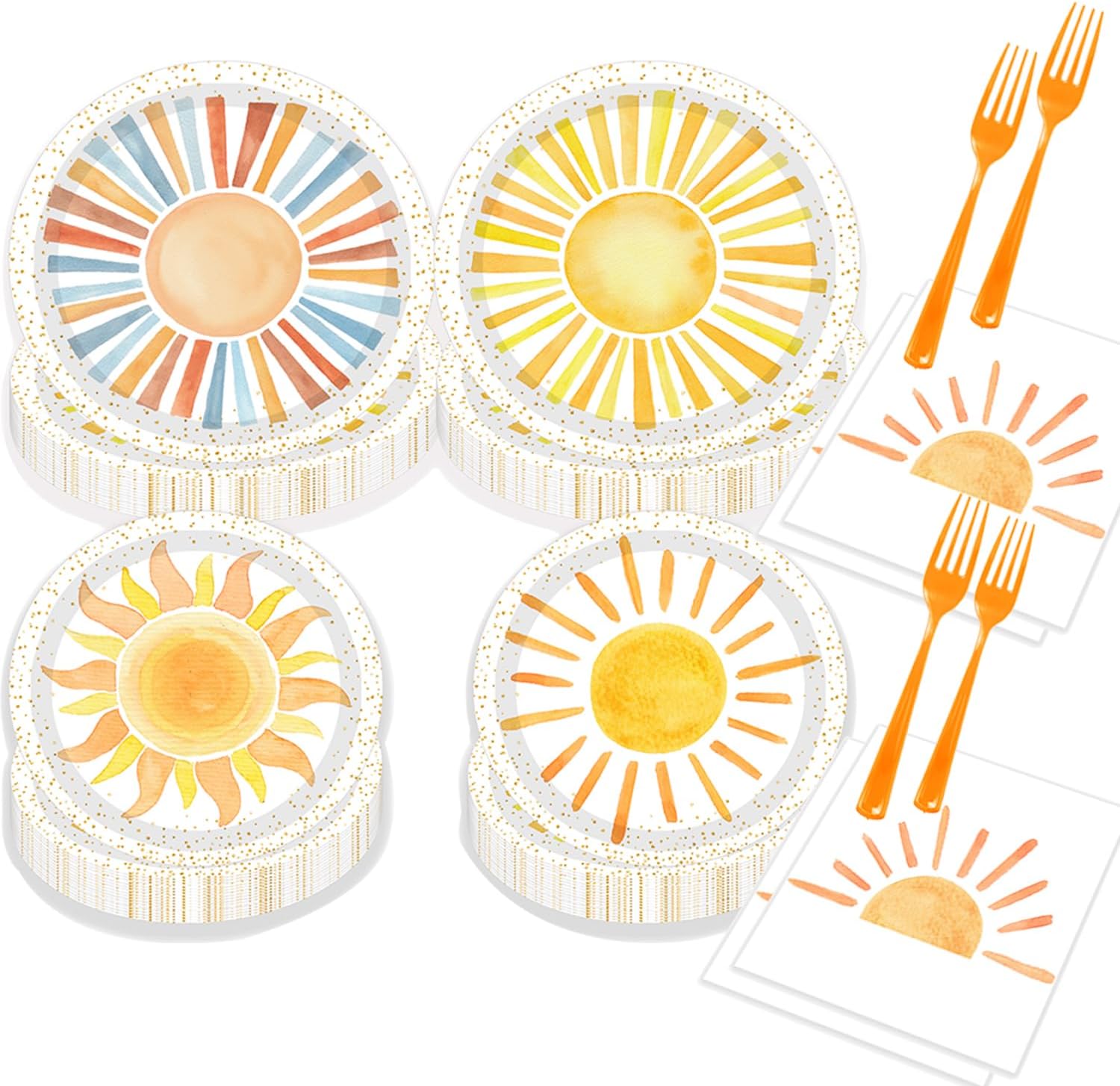 160pcs First Trip Around the Sun Birthday Decorations Boho Sun HippieBirthday Paper Plates Napkins and Forks Boho Sun 1st Bday Tableware You Are My Sunshine Party Supplies Decor Serves 40