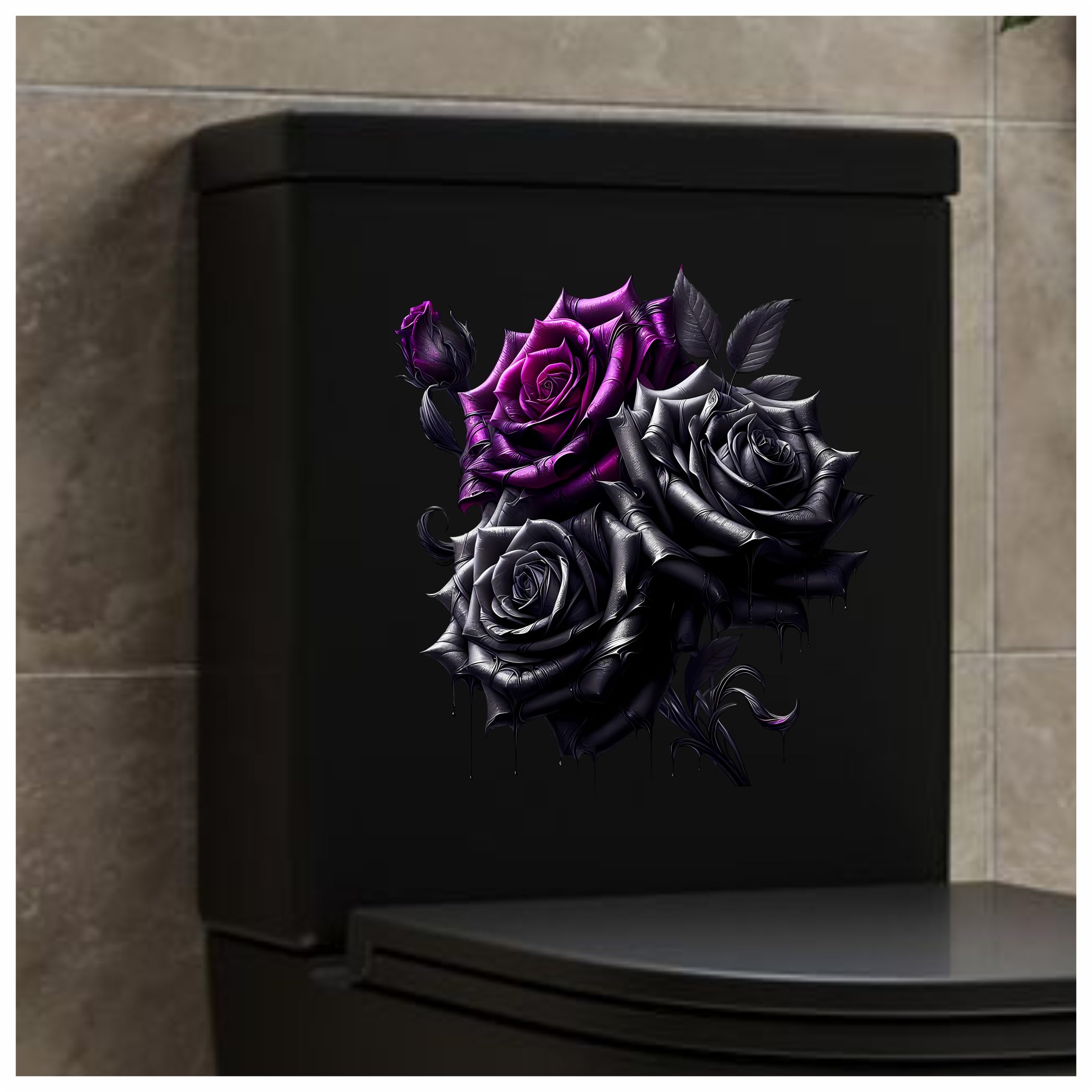 Dark Rose Flower Toilet Seat Lid Decals, Non Transparent, Cover Marks, No Unsightly Film, No White Edges, 26cm Tall, Weatherproof, Multi Purpose Purple Floral Vinyl Stickers