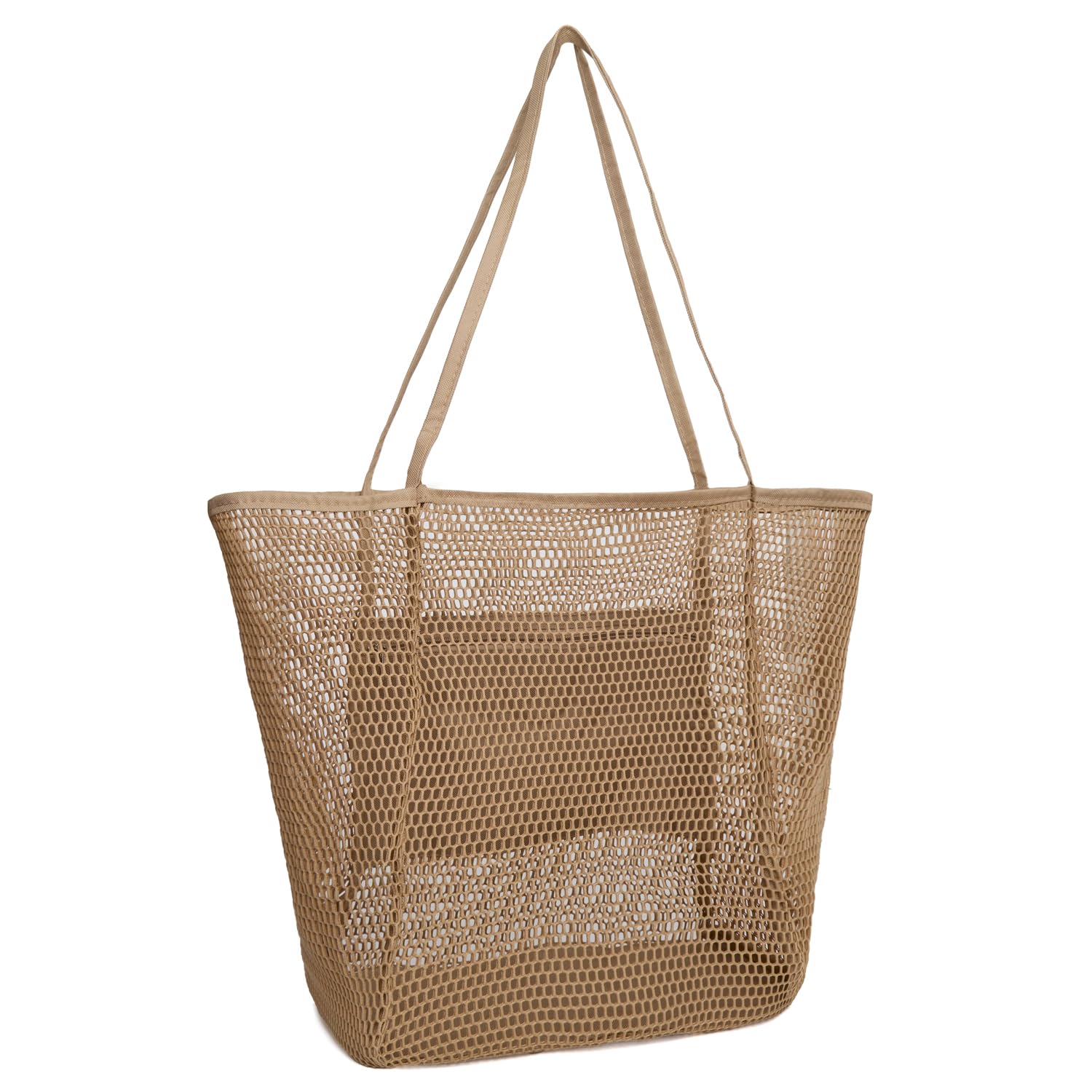 Woodland Leathers Woodland Holiday Essentials - Bolsas de playa para mujer, bolsa de malla extragrande con bolsillo, plegable e impermeable, ideal para piscina, gimnasio, compras de comestibles y viajes, bolsas de