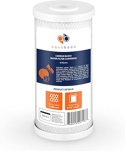 Aquaboon Cartucho de filtro de agua de cáscara de coco, de carbón activado CTO, cartucho universal de 5 micras y 10 pulgadas, para toda la casa,