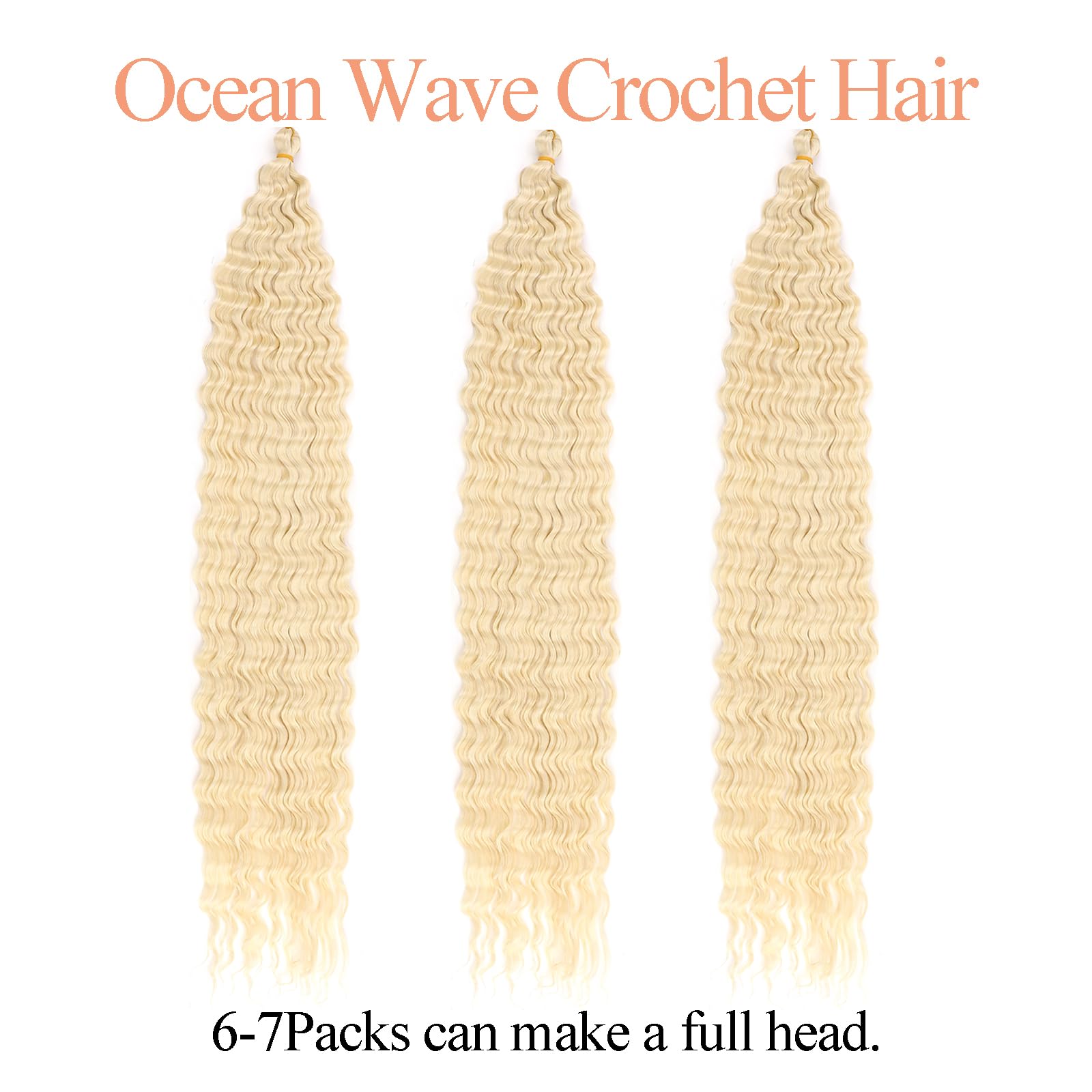 Mscat 30 Inch Ocean Wave 3Pack Crochet hair Extexsions Long Blonde Deep wave Synthetic hair Curly Braiding hair for Black Women 613# - Image 4