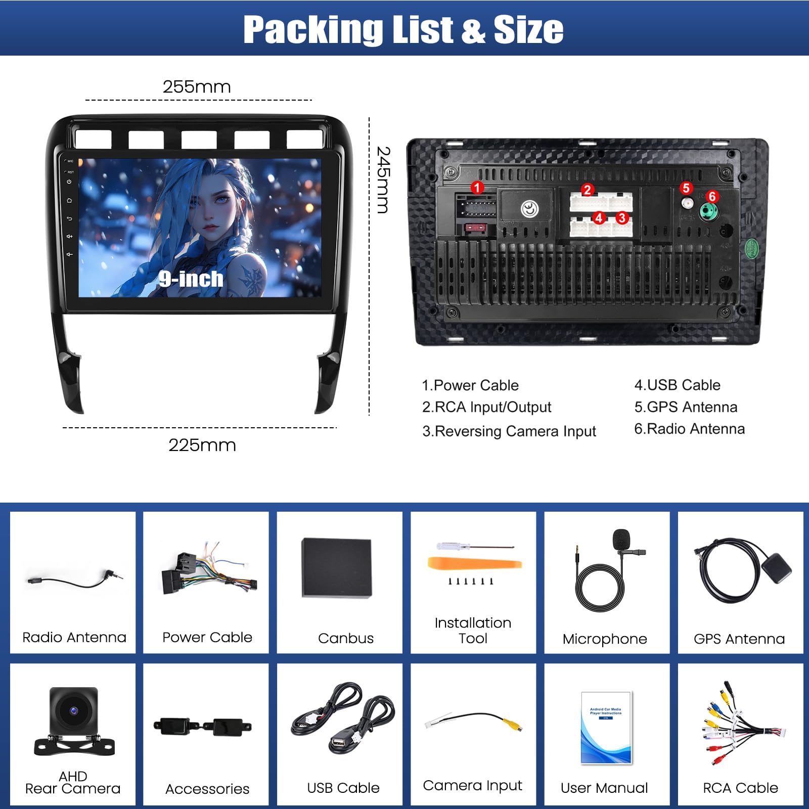 CAMECHO [6+128G] 8 Núcleos Android 15 Autoradio para Porsche Cayenne 2002-2010, 9 Pulgadas Radio con Bluetooth GPS WIFI Wireless Carplay Android Auto FM/RDS 32EQ DSP +Cámara Trasera Canbus 1280*720 HD