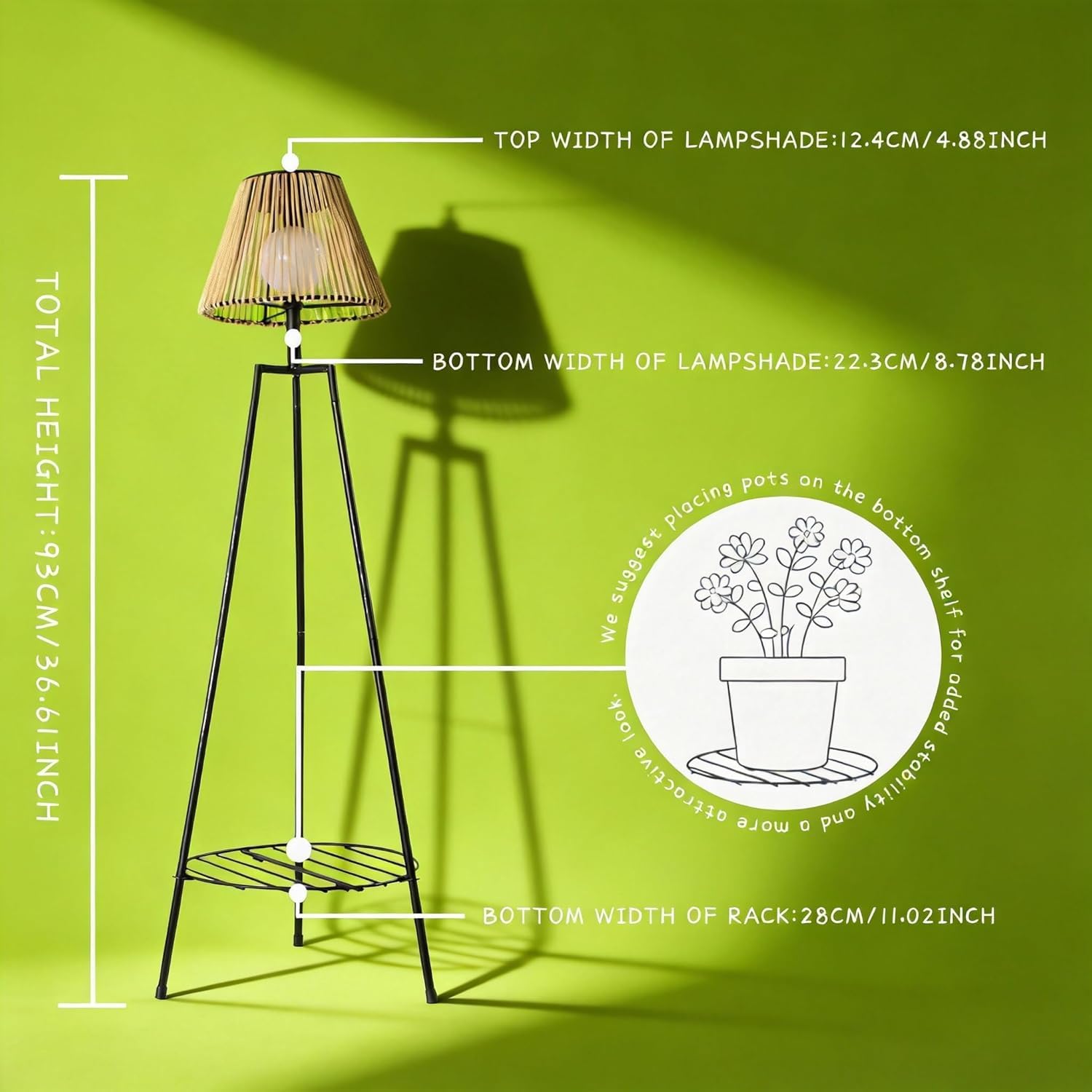 Solarlaterne für außen Boho Pflanzenständer Windlicht Outdoor Dekor Solar Rattan Stehlampe mit Gewebeschirm