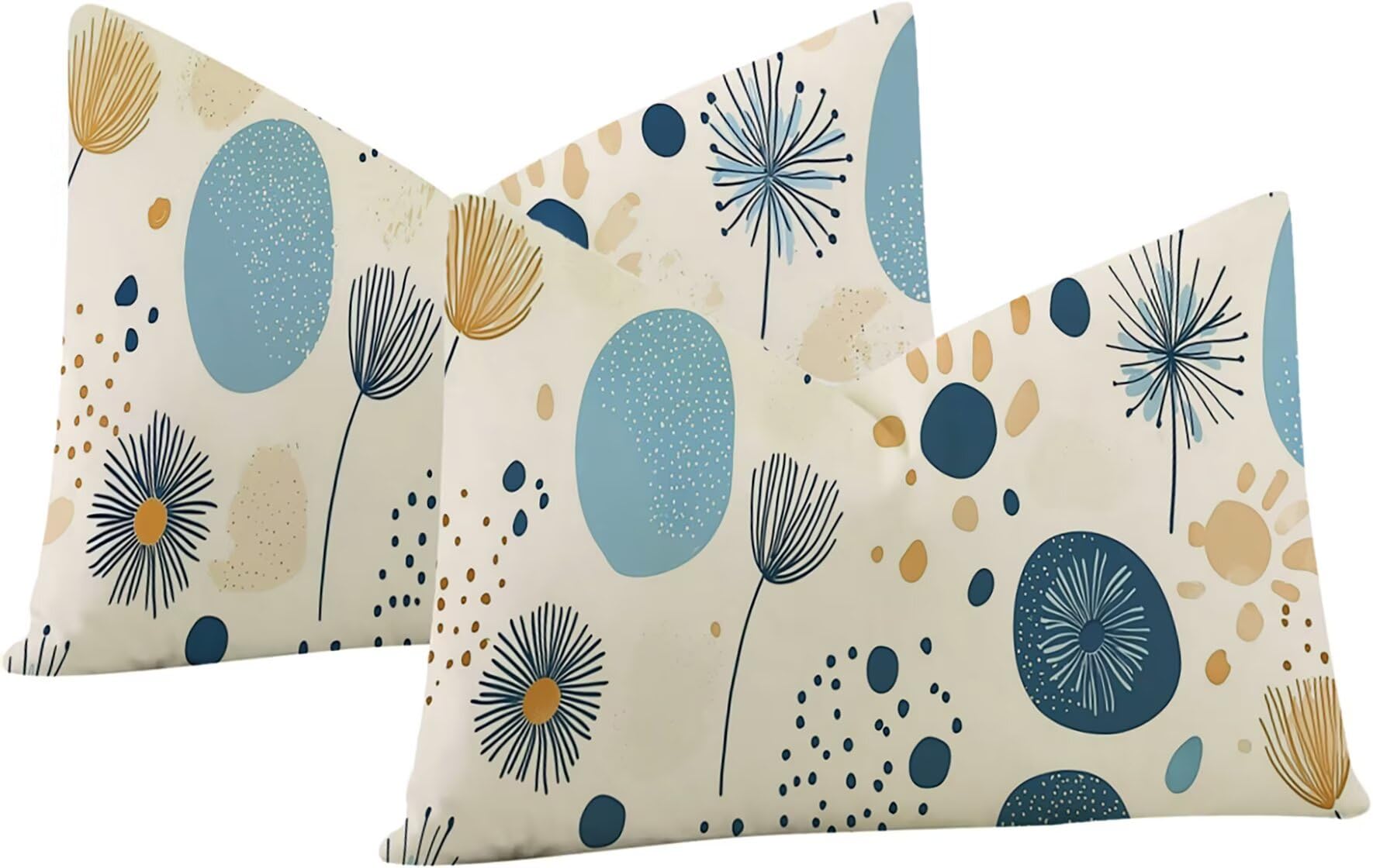 Housse de coussin 40x60cm velours bleu au design floral imprimé double face chic