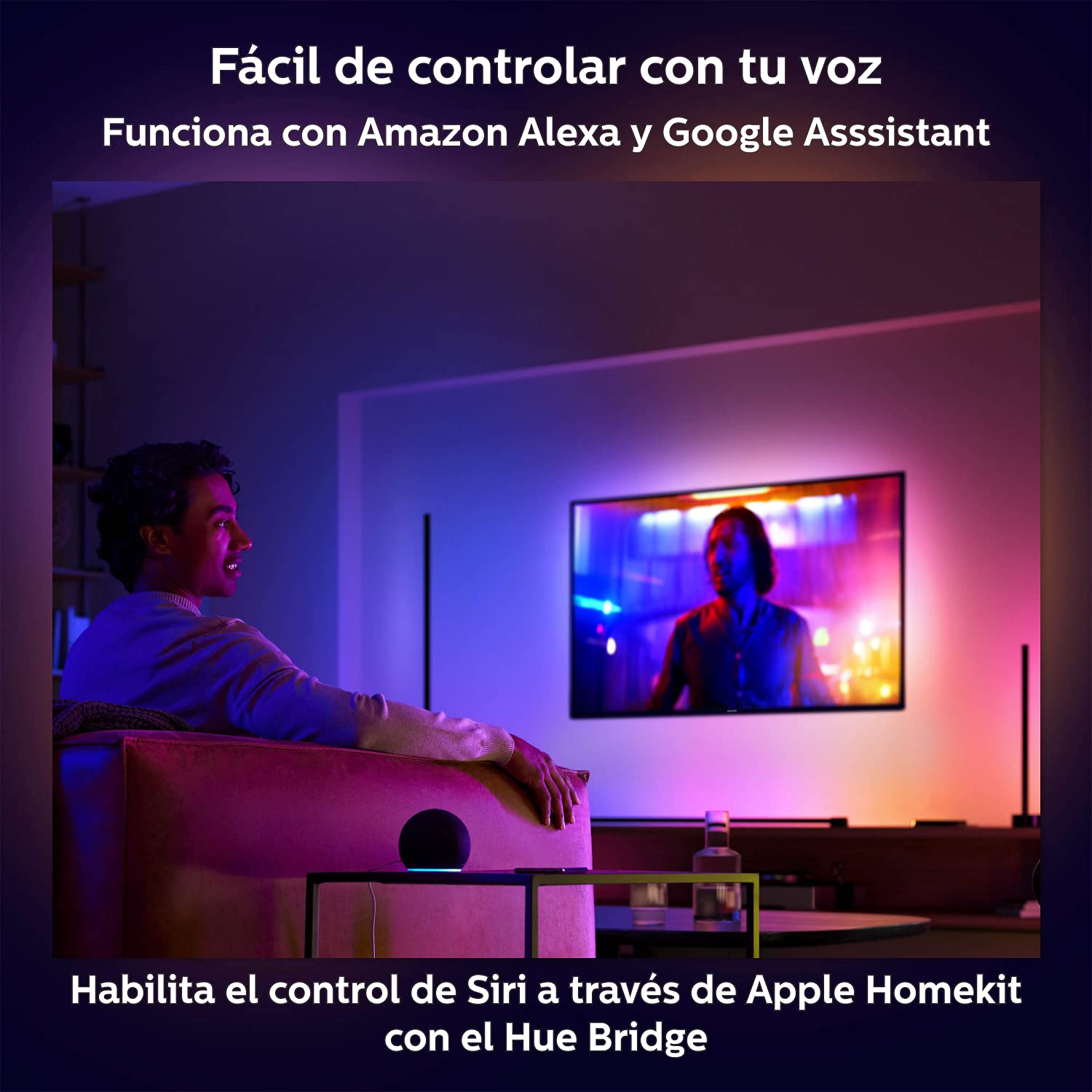 Philips Hue Signe Gradient– Lámpara inteligente, Lámpara de Pie LED Inteligente, Luz Blanca y de Luces de Colores, sistema de iluminación con tira led Compatible con Alexa y Google Home, Color Blanco