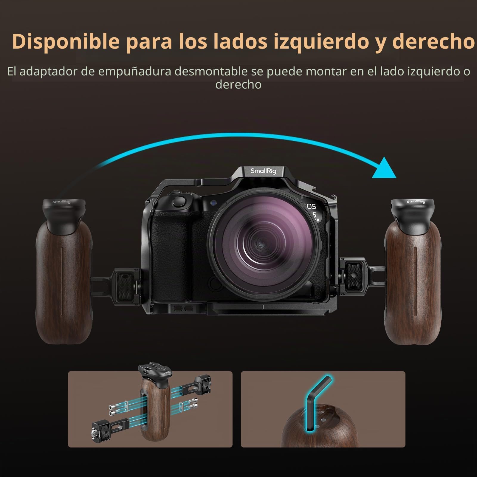 SMALLRIG Mango lateral Wooden para jaulas de cámara con tornillo de posicionamiento 2 en 1, mango ergonómico izquierdo o derecho, ajuste vertical de 29 mm, capacidad de carga de 15 kg/33,1 lb