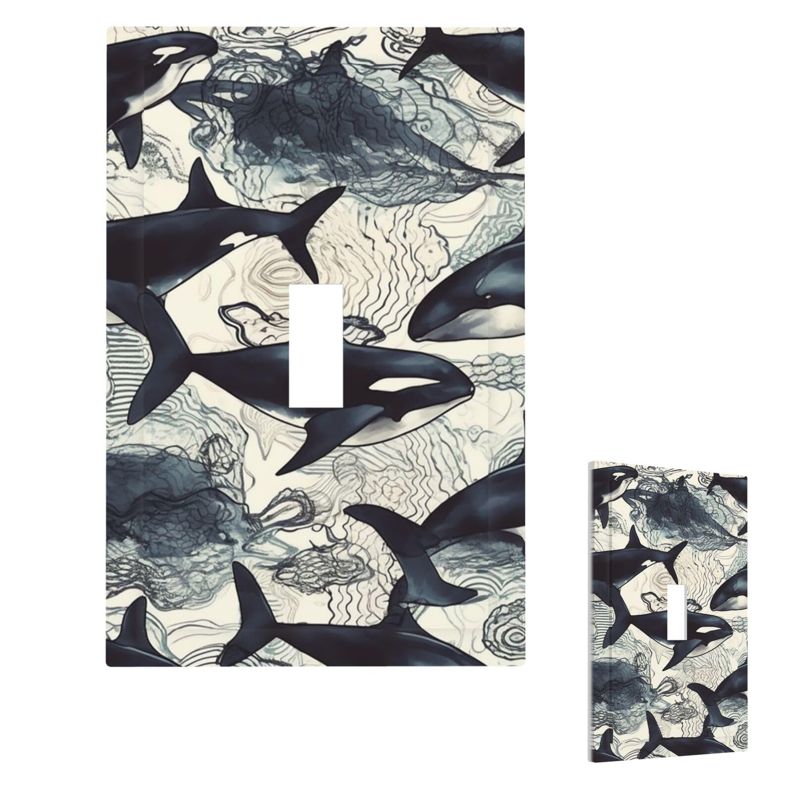 Killer Whale Wall Plate Cover Single Toggle, Modern Decorative Light Switch Cover Unbreakable Receptacle Outlet Covers for Living Room Bedroom Decor