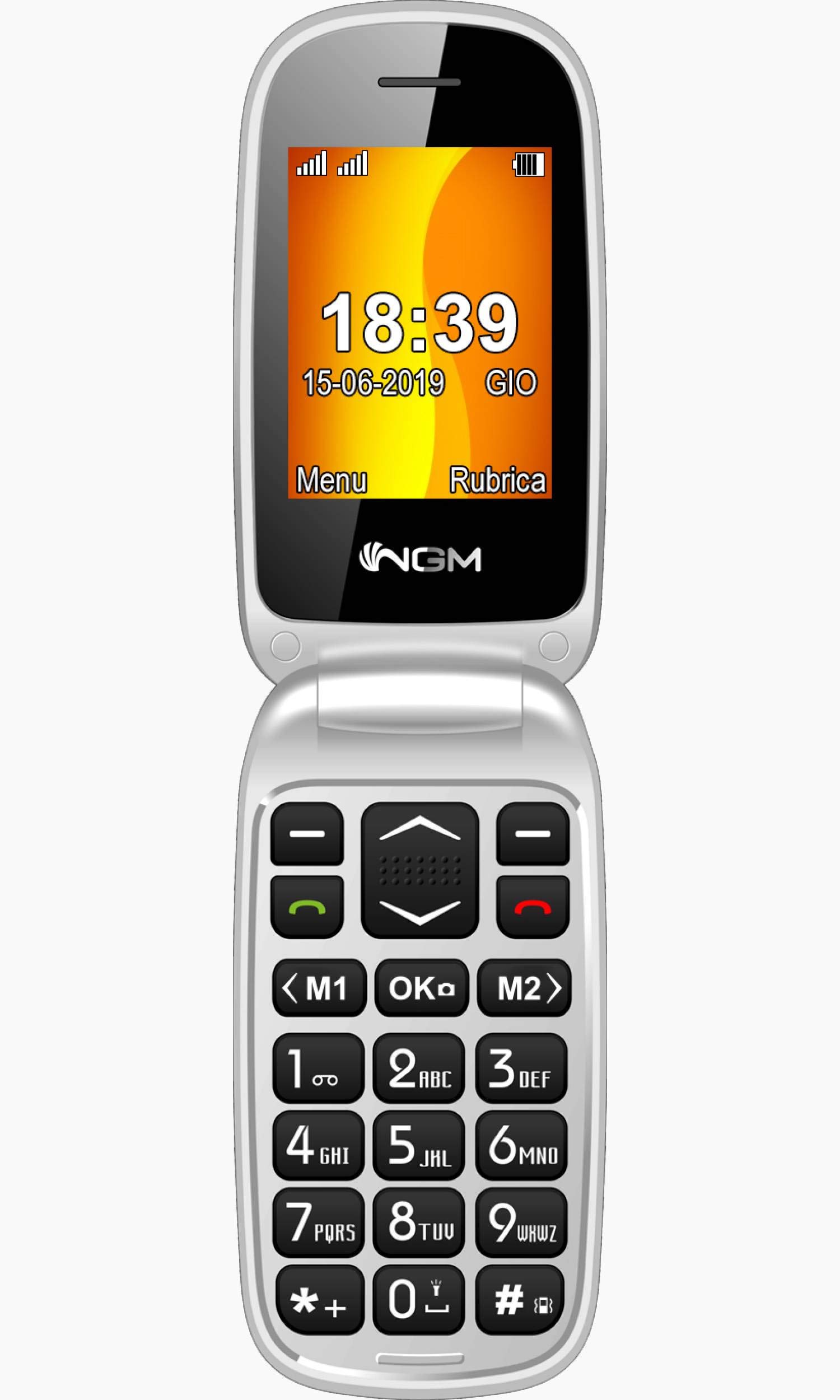 Cellulare FACILE LOOP, tasti grandi, suonerie potenziate e basetta di ricarica inclusa, Argento