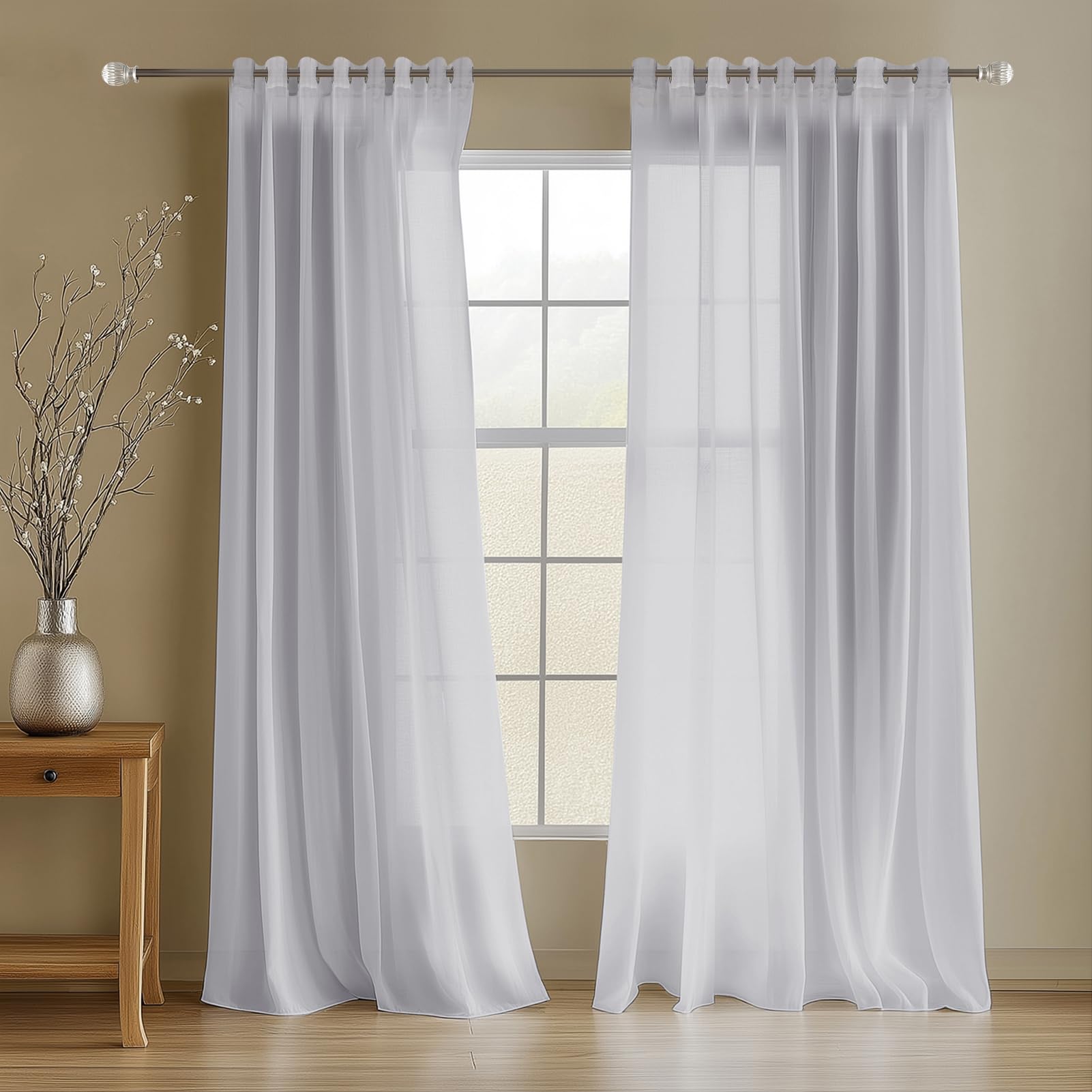 NAKIHOUSE Voile Curtain 84 Drop 2 Panels Net Curtains for Windows Eyelet Top Sheer Curtains for Kitchen Living Room Bedroom Window Treatment - Image 3