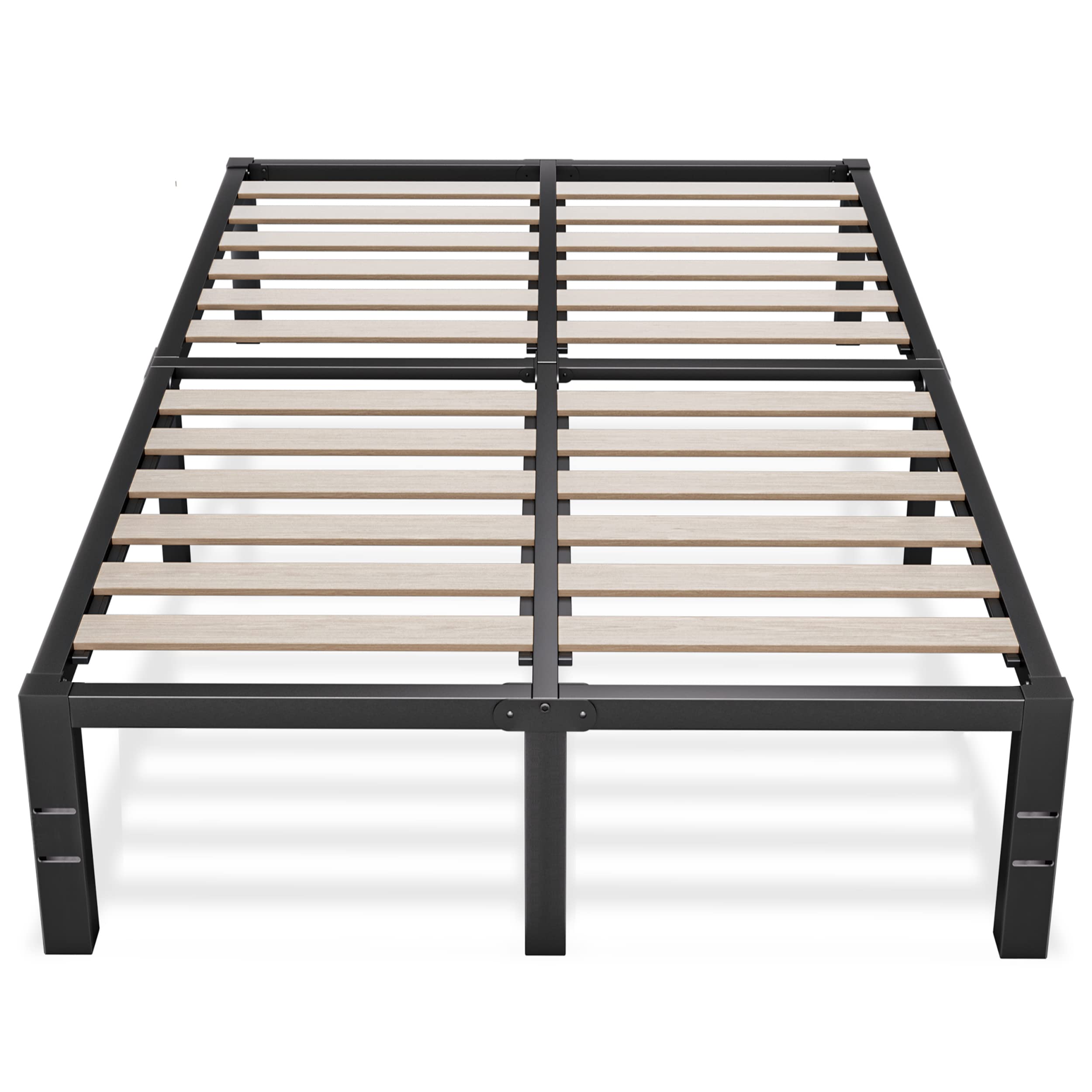 ROIL 14 inch Full Size Bed Frames with Wood Slats - 3500lbs Heavy Duty No Box Spring Needed Platform, Mattress Stoppers Double Metal Noise Free Bedframe with Headboard Hole