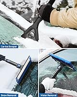 Vista 4 de JOYTUTUS Raspador de hielo de 61.3 y cepillo de nieve de mango largo, raspador de nieve para automóvil extensible giratorio de 270 para parabrisas