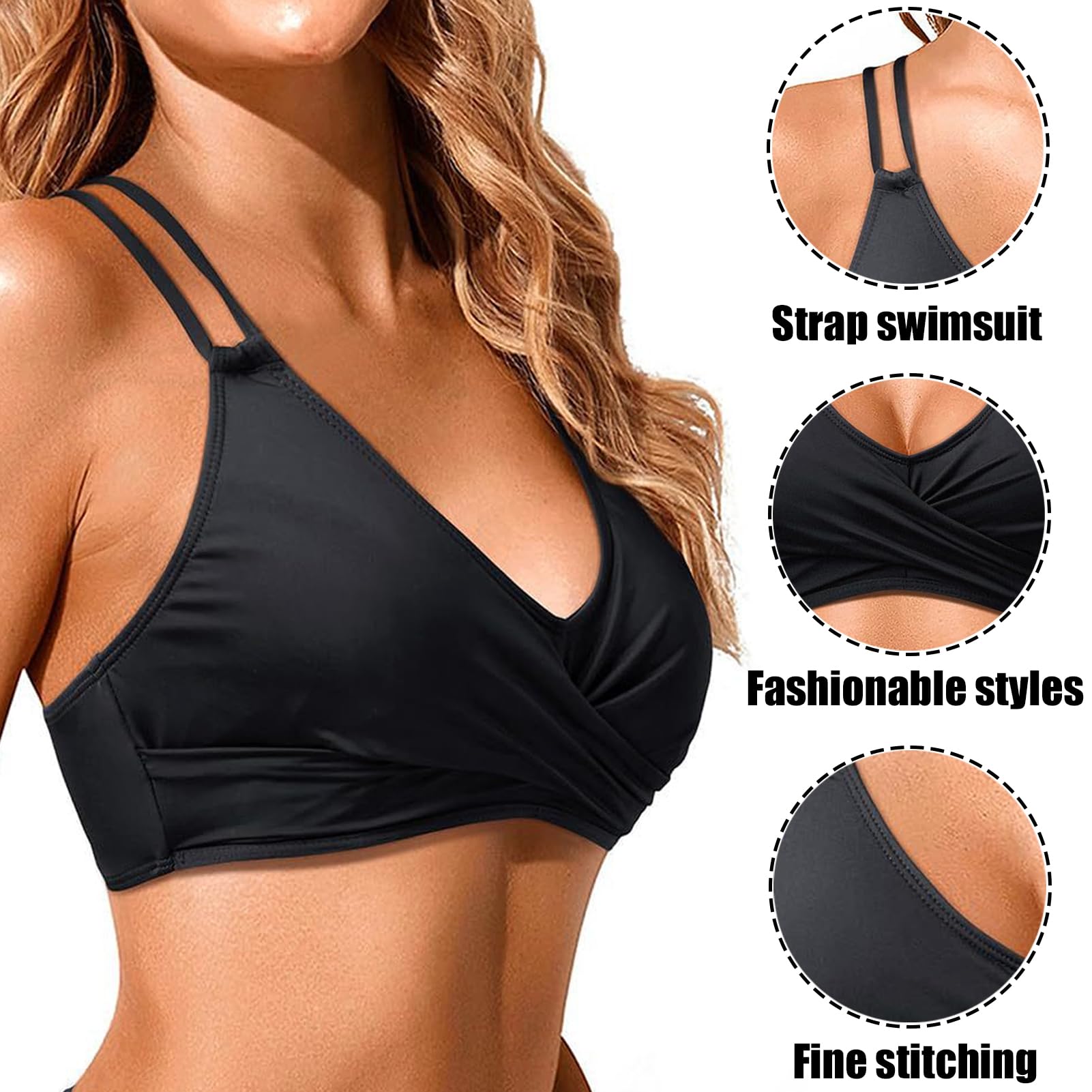 Rayson Top de Bikini para Mujer Push Up Simple Acolchado Clásico Versátil Traje de Baño con Cordones