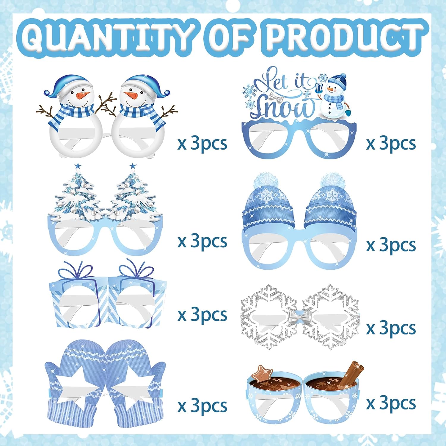 24 Pcs Christmas Photo Booth Props Snowflake Snowman Paper Eyeglasses Winter Wonderland Decorations Winter Decor Winter Party Decorations - Image 5