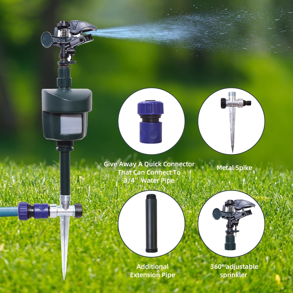 Spruzzatore con sensore di movimento, spruzzo d'acqua regolabile per prato e giardino | Animale, Sicurezza, Impermeabile