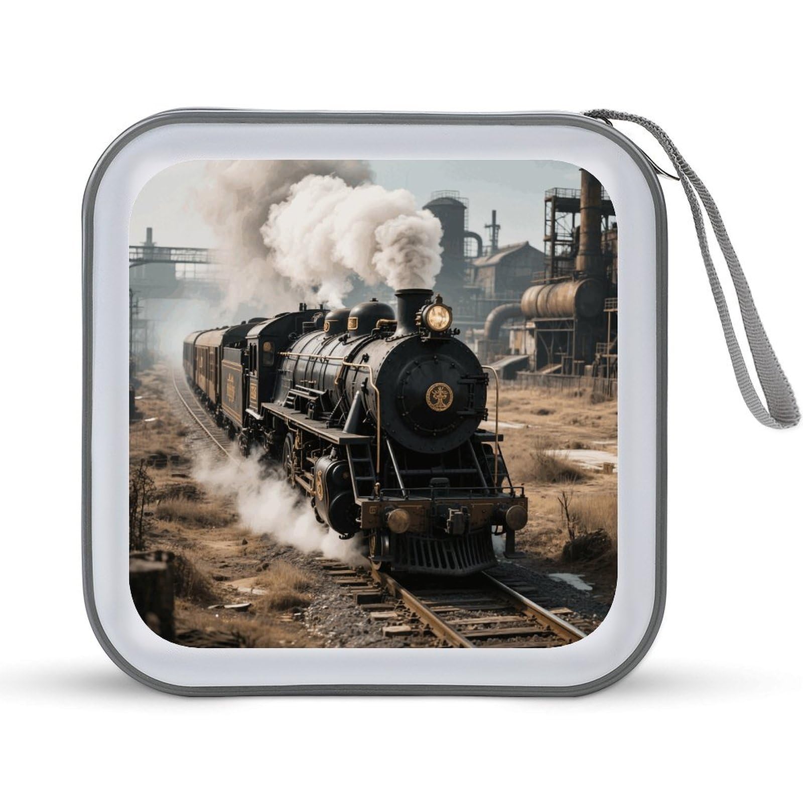 VstaDank Steam Train DVD Case With Zipper Portable CD Case Hardshell DVD VCD Binder Storage Box EVA Protective Blu-ray Wallet 40 Capacity CD Wallet Movie Music Media Disc Wallets