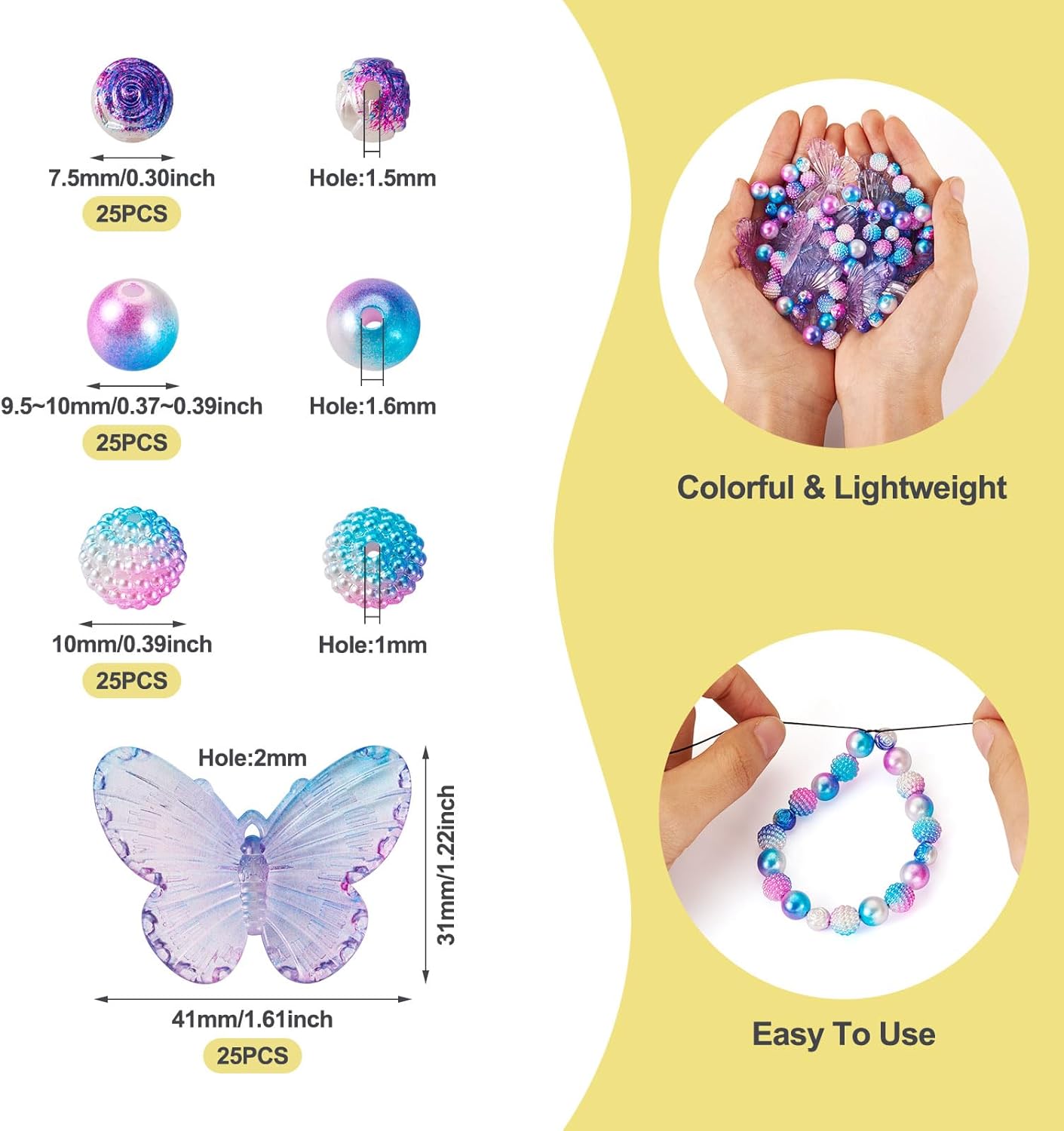 KISSITTY 100pcs Gradient Colorful Pearl Beads Butterfly Charms 10mm Round Rose Flower Berry Beads Bubblegum Spacer Beads for Bracelets Earrings Necklaces Crafts Jewelry Making Key Chains - Image 5