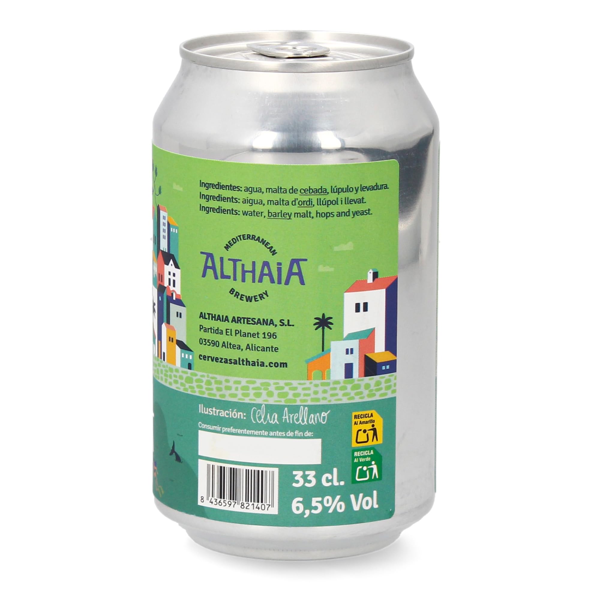Althaia Mediterranean IPA – Cerveza Artesanal Estilo IPA – 6,5% Alc – Lata 33cl – Tropical, Resinosa y Galardonada (Pack 12 latas, 12, unidad)