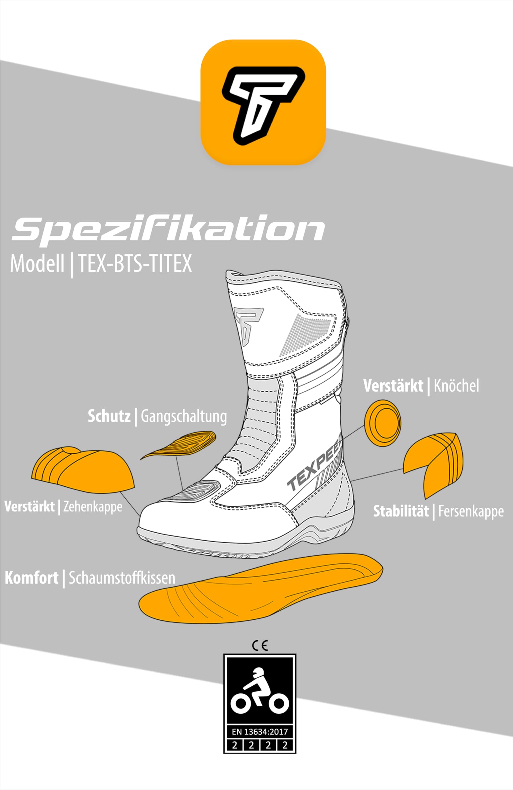 Texpeed Motorradstiefel Herren Leder – Titex, 100% wasserdicht, kurzer Schaft, CE-geprüft, Touring-Bikerschuhe – Schwarz - EU 44