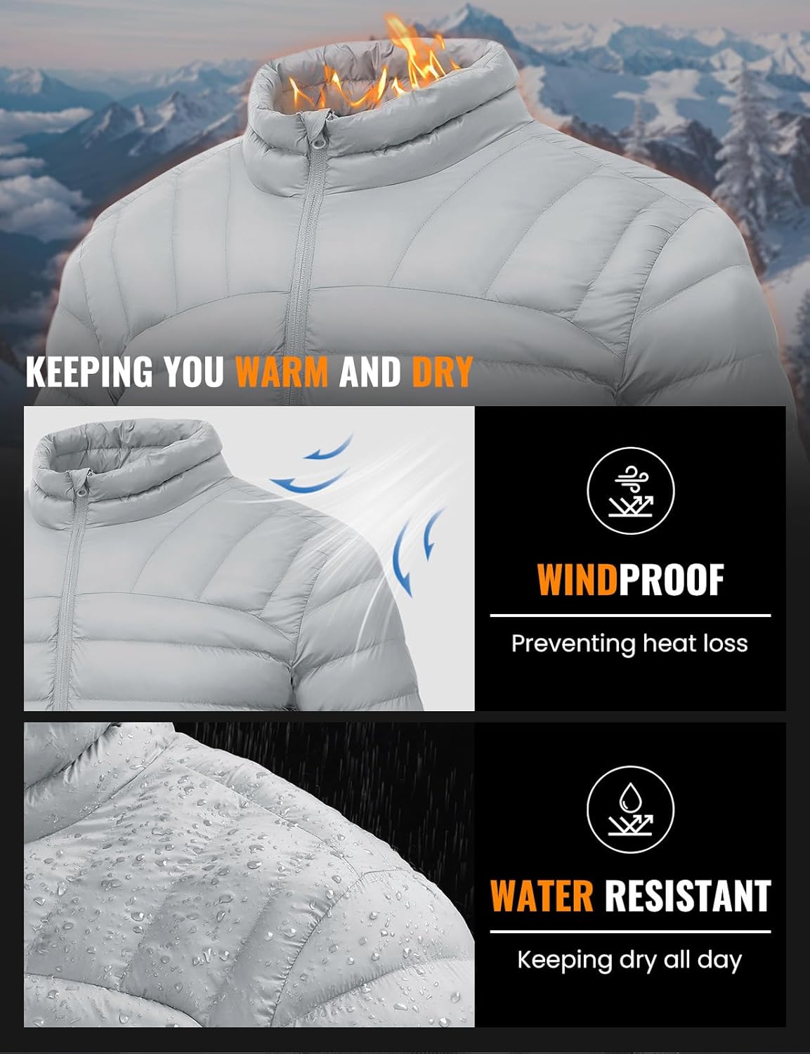 Rdruko Men's Puffer Jackets Lightweight Packable Water Resistant Insulated Winter Puffy Coat for Travel Ski - Image 3