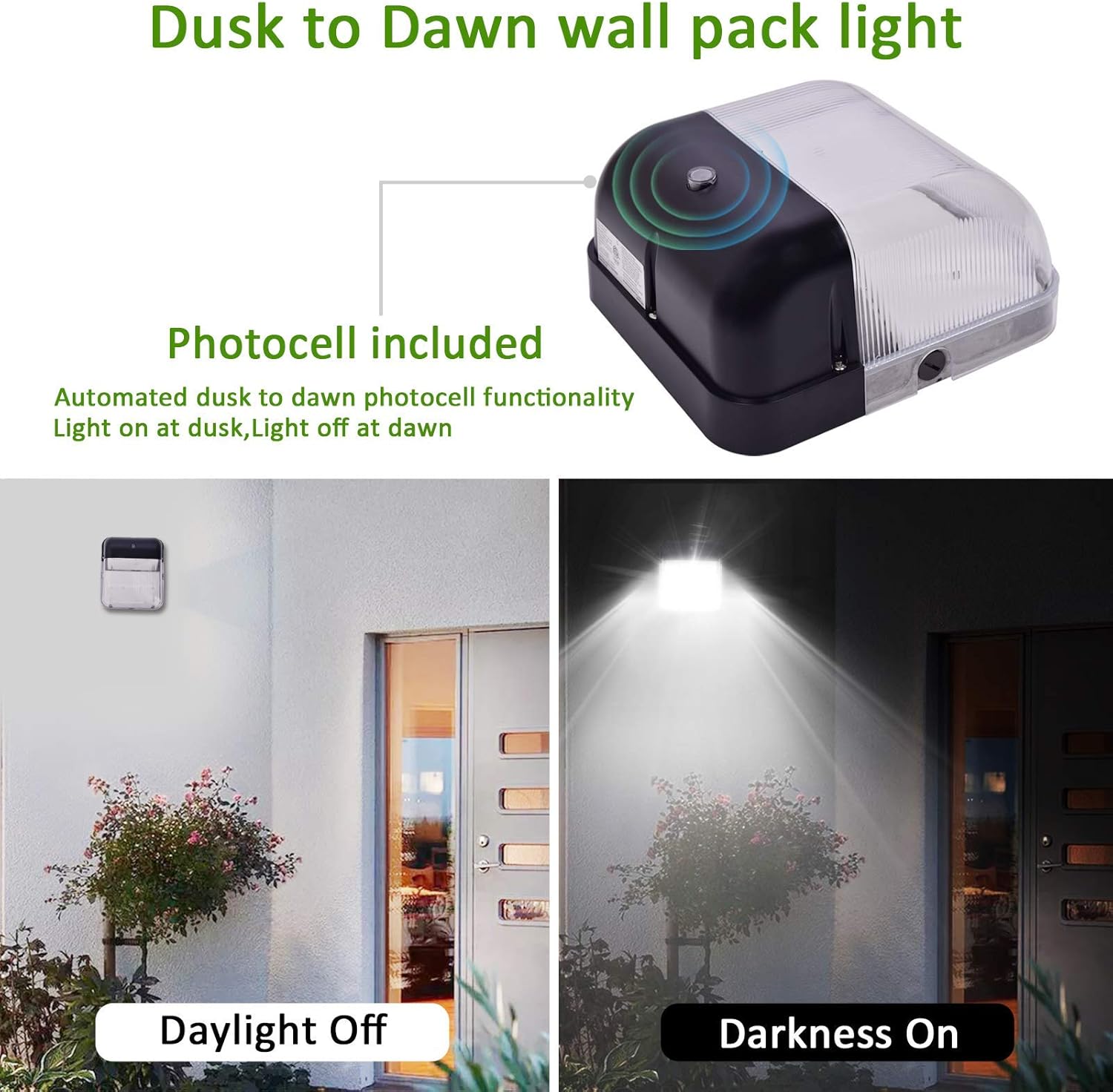 Flash Sale Buy 1 get 1 LED Wall Pack Light with Photocell,Paktonvo Dusk to Dawn Outdoor Wall Pack Light,60W 7800Lm 5000K Daylight Waterproof Commercial Lighting Fixture 200-350W HPS/MH Replacement,100-277V ETL Listed 2Pack