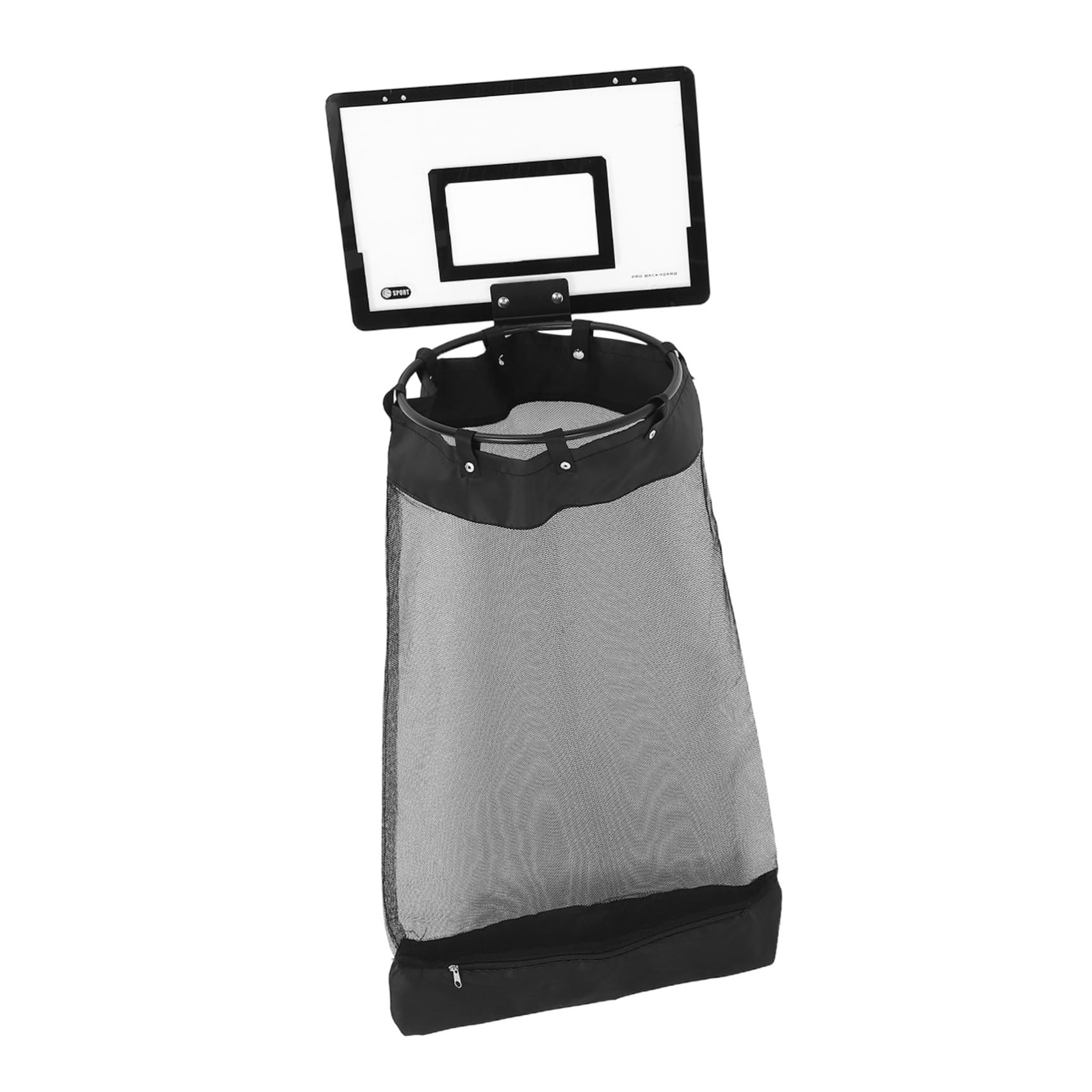ABOOFAN Hängender Wäschekorb mit Basketballkorb Schwarzer Kunststoffnetzstoff Reißverschluss Universelle Haken Platzsparend für Badezimmer und Schlafsäle