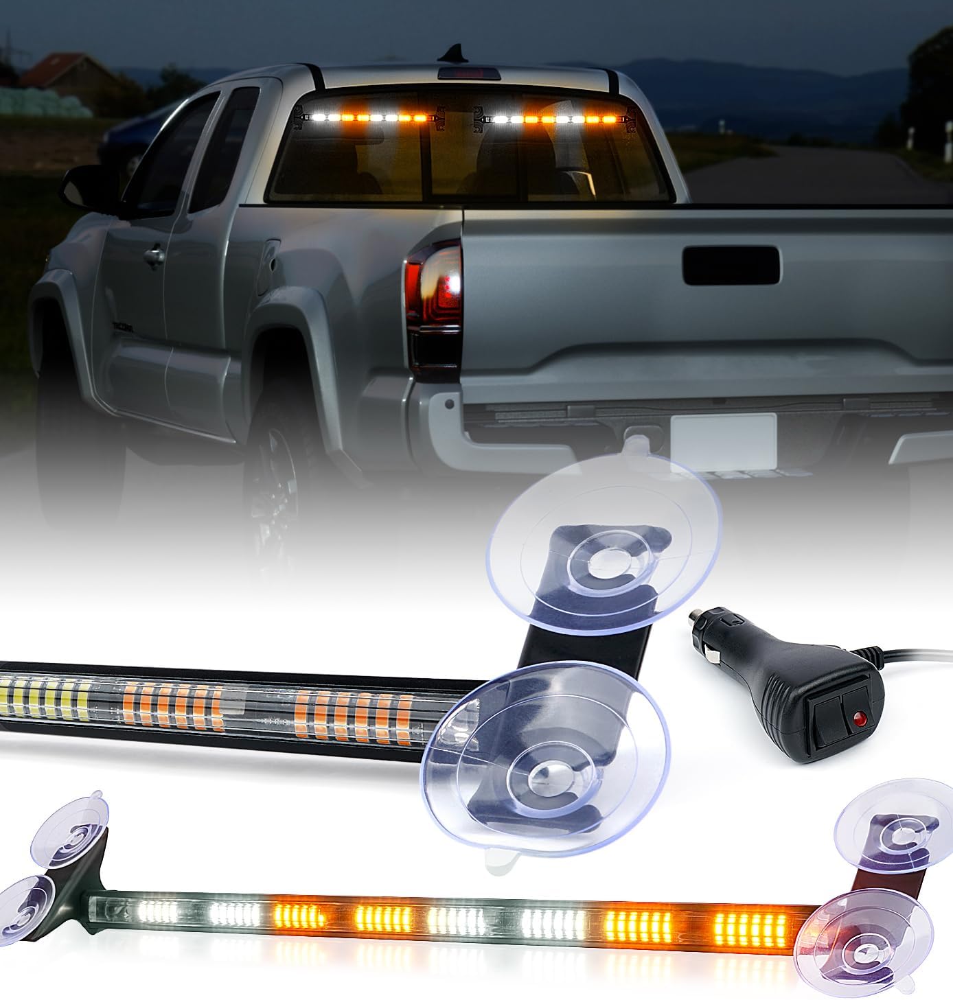 LUMENIX Strobe Traffic Advisor Lights Bar for Work Trucks, 96 LED Emergency Construction Vehicles Front/Rear Window Windshield Security Warning Directional Flashing Ultrathin Lightbar - White Amber