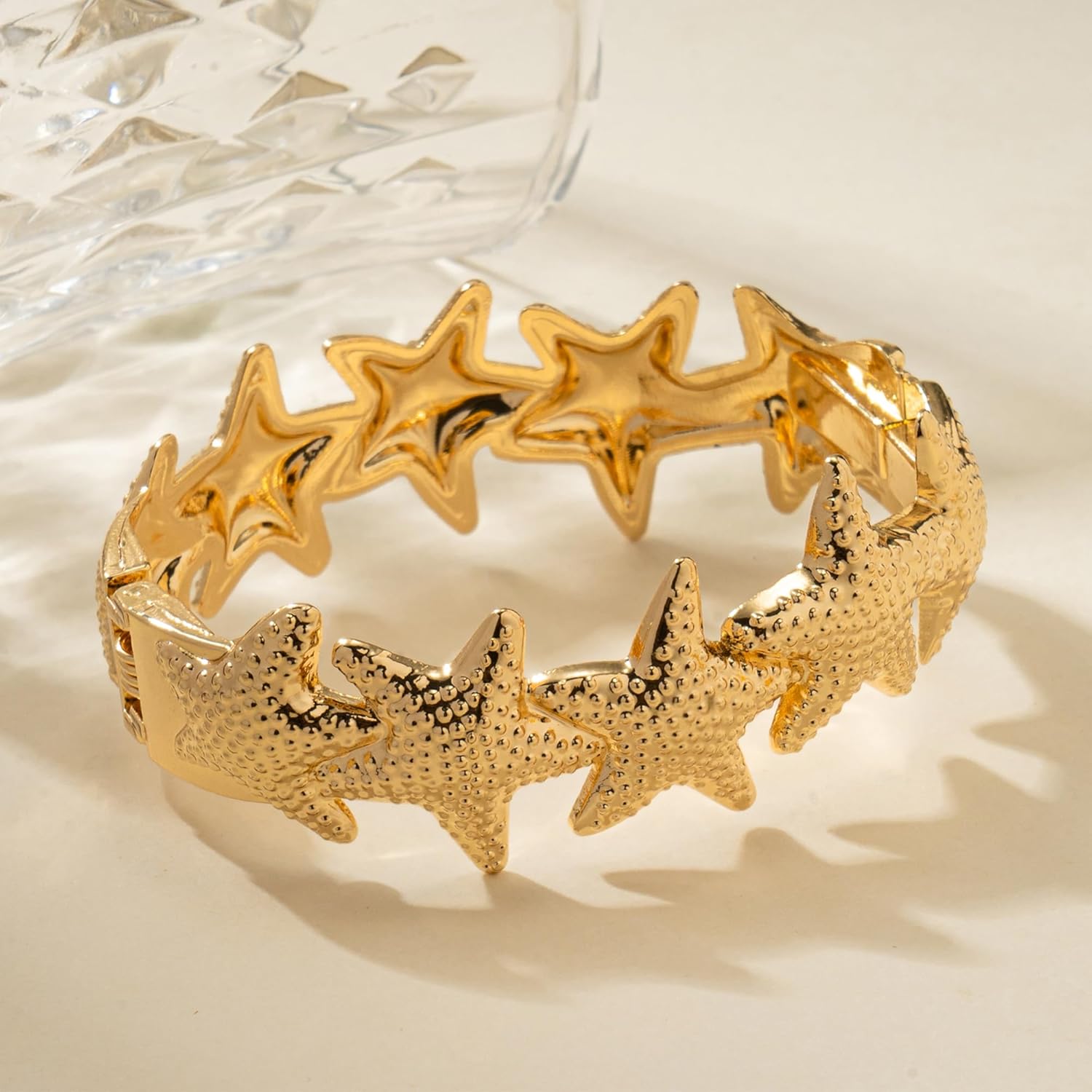 Chunky Gold Cuff Bangle Bracelet for Women Fish/Starfish Bracelets Statement Adjustable Jewelry - Image 2