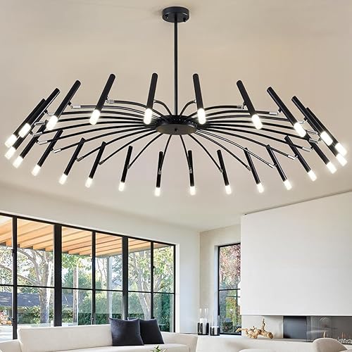Black Modern Chandelier Large Chandelier Lighting Adjustable Ceiling Pendant Light 24-Light Pendant Light Fixtures for Living Room Dining Room