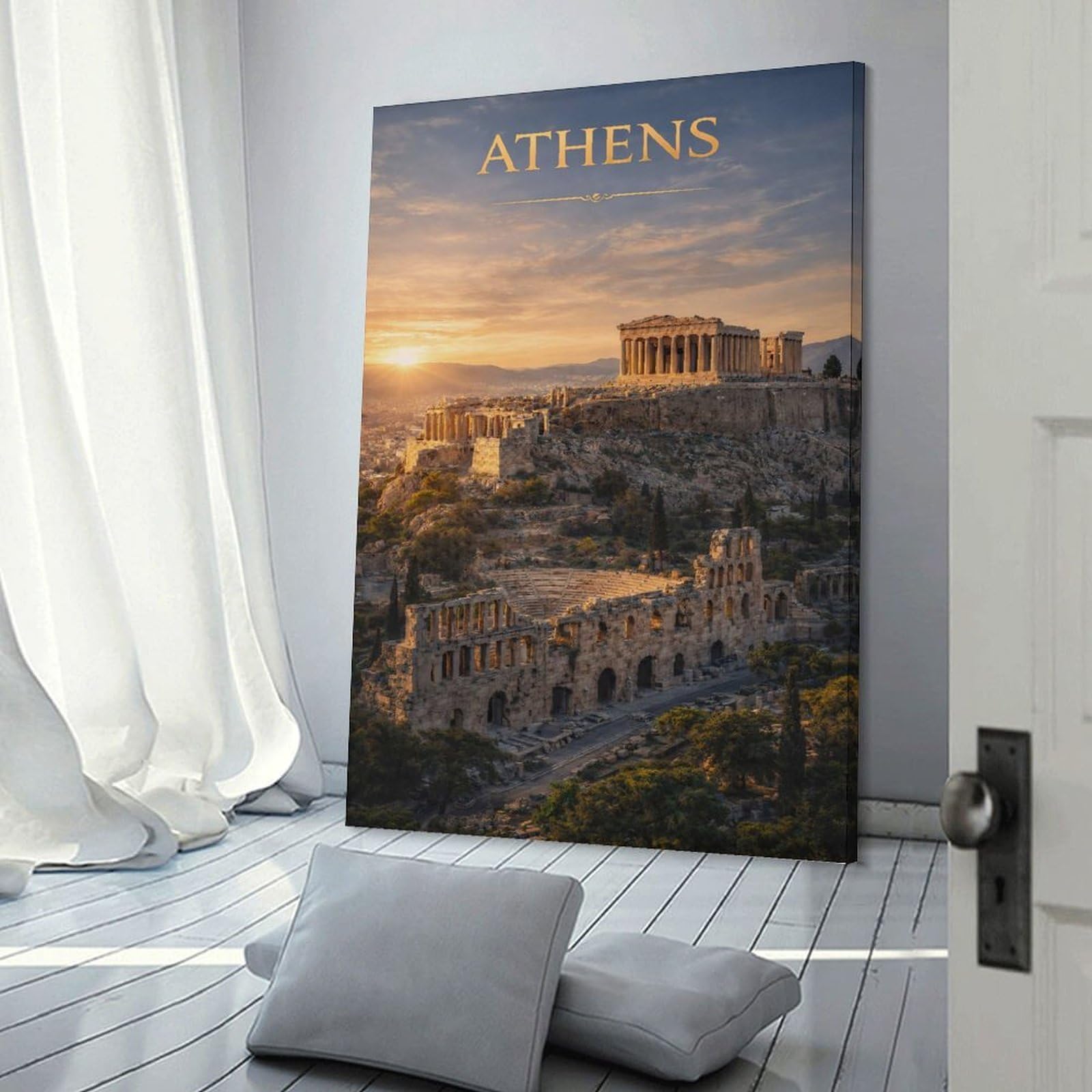 Junmoney Athens Acropolis at Sunset Home Decor Wall Art 24x36inch(60x90cm), for Office, Study Or Home Workspace, Home Office Artwork with Decorative Appeal
