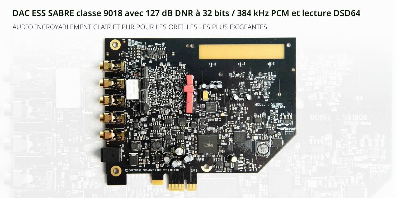 Creative Sound Blaster AE-7 Carte son interne PCIe, processeur quad-core, 127 dB DNR ESS SABRE 9018 DAC, Xamp Discrete Custom Bi-Amp, Discrete 5.1/Virtual 7.1, Dolby, DTS Encodage (Noir)