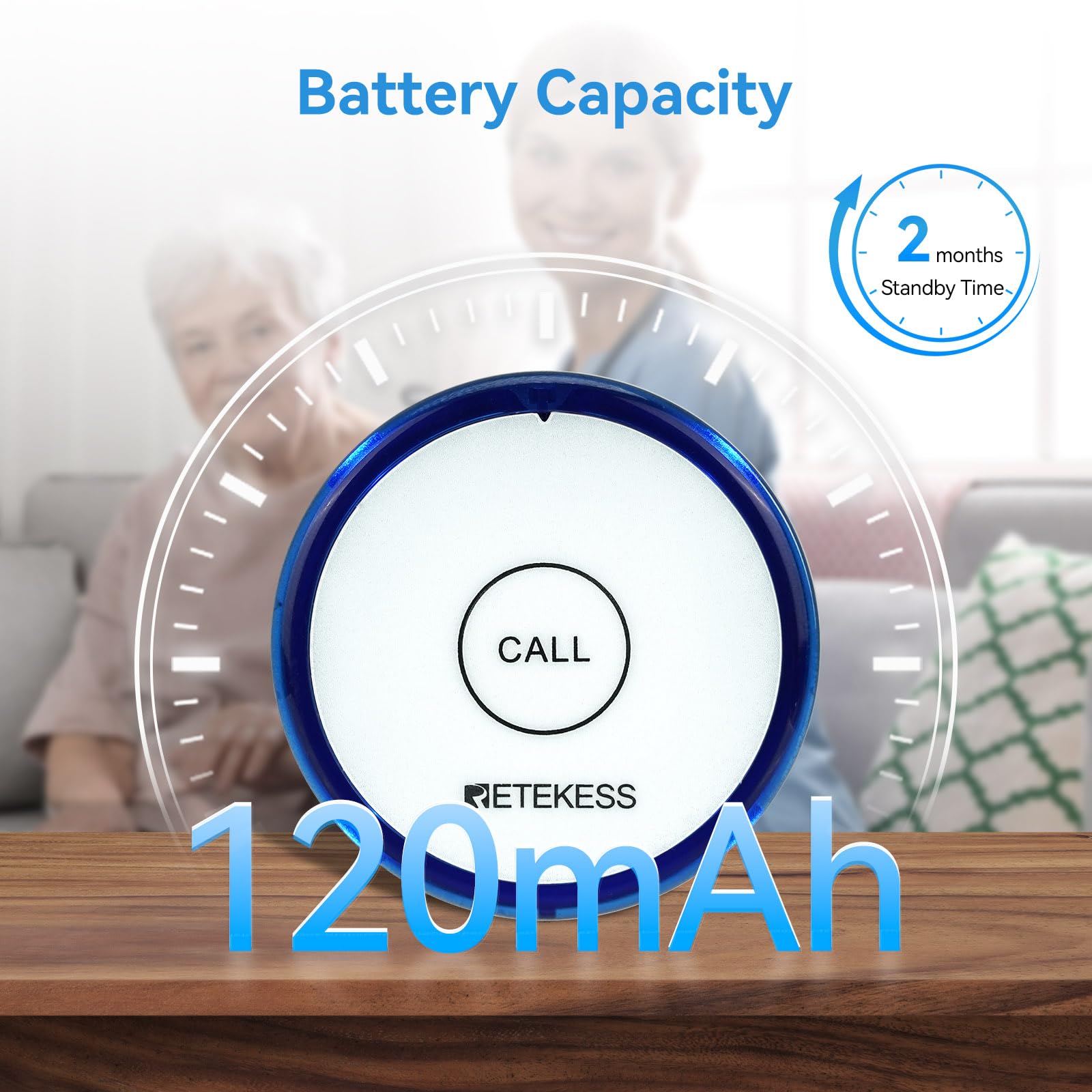 Retekess TH012 Botón de Llamada SOS Inteligente WiFi, Buscapersonas para Cuidadores, 2 Meses de Tiempo de Espera,1 Botón de Llamada para Personas Mayores, Pacientes Discapacitados