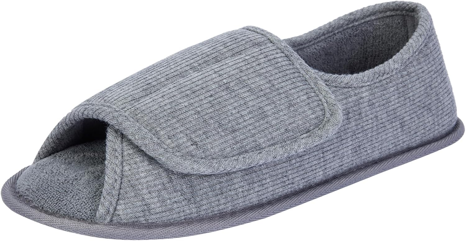 Open Toe Diabetic Slippers for Women, Adjustable Memory Foam Diabetic Shoes for Seniors Edema Arthritis Swollen Feet