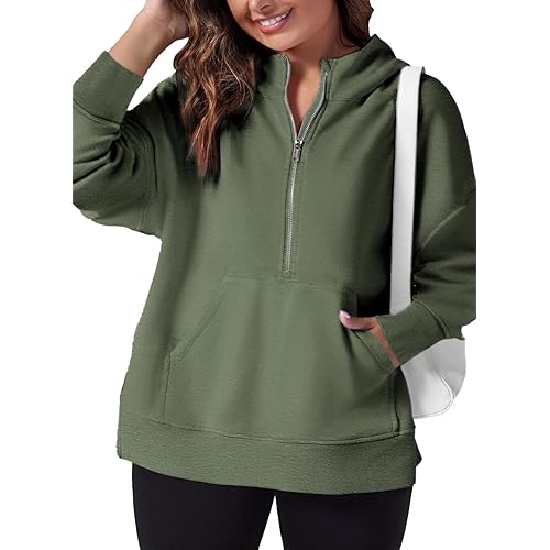 Eytino Women Plus Size Sweatshirt Half Zip Long Sleeve Hoodies Tops Oversized Casual Sweaters with Pockerts(1X-5X)