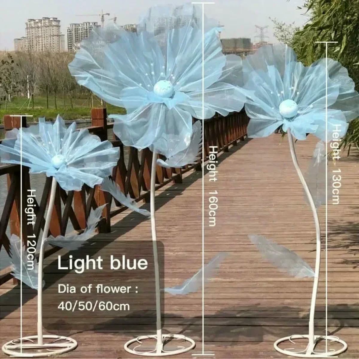 3 große künstliche Blumen, Hochzeitsdekoration, Requisite, Straßenblumen, Fensterdekoration, Gartenparty, Heimdekoration, Mariage-Stil, B-Orange, 3 Stück pro Set