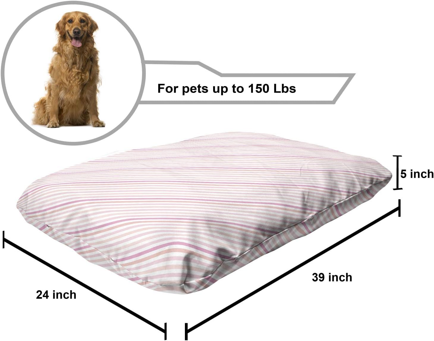 review Lunarable Blush Pink Pet Bed, Simplistic Geometric Abstract Diagonal Stripes on Plain Backdrop, Chew Resistant Pad for Dogs and Cats Cushion with Removable Cover, 24