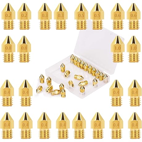 LUTER 3D Printer Nozzles Kit 24PCS Extruder Nozzles for MK8 [0.2mm-1.0mm] Compatible...