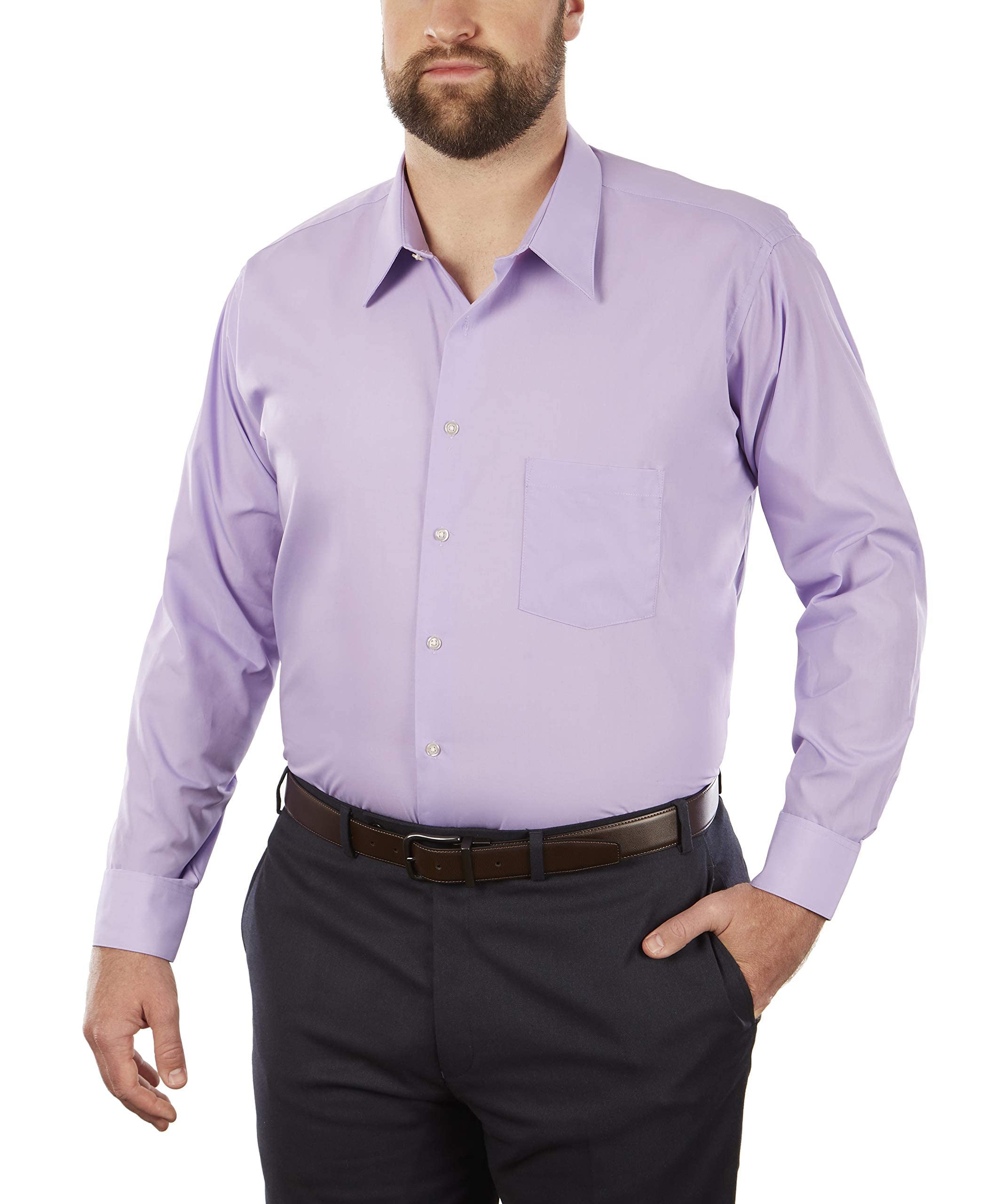 Van Heusen Men's Fit Dress Shirt Poplin Solid (Big and Tall), Lavender, 18.5" Neck 34"-35" Sleeve