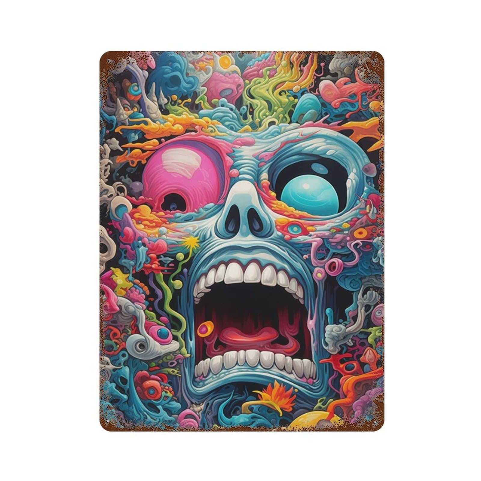 Skull Artwork-2 Aged Metal Wall Plaque 15.7"x11.8", Classic Wall Plaque for Garage, Pub Or Kitchen