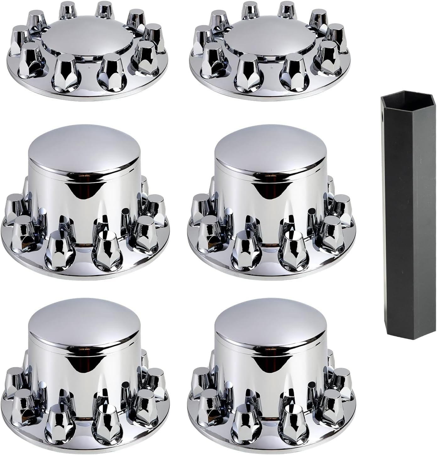 33mm Chrome ABS Plastic Axle Cover Combo Kit Thread On Lug Nut Covers with 2 Front and 4 Rear Axle Wheel Cover Removable Hub Caps for Semi Trucks (Standard)