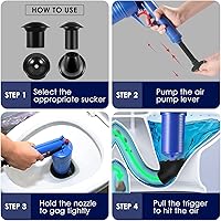 Vista 5 de Émbolo de inodoro, herramienta para eliminar obstrucciones de drenaje con ventosas de 4 tamaños, pistola de drenaje de aire de alta presión, abridor