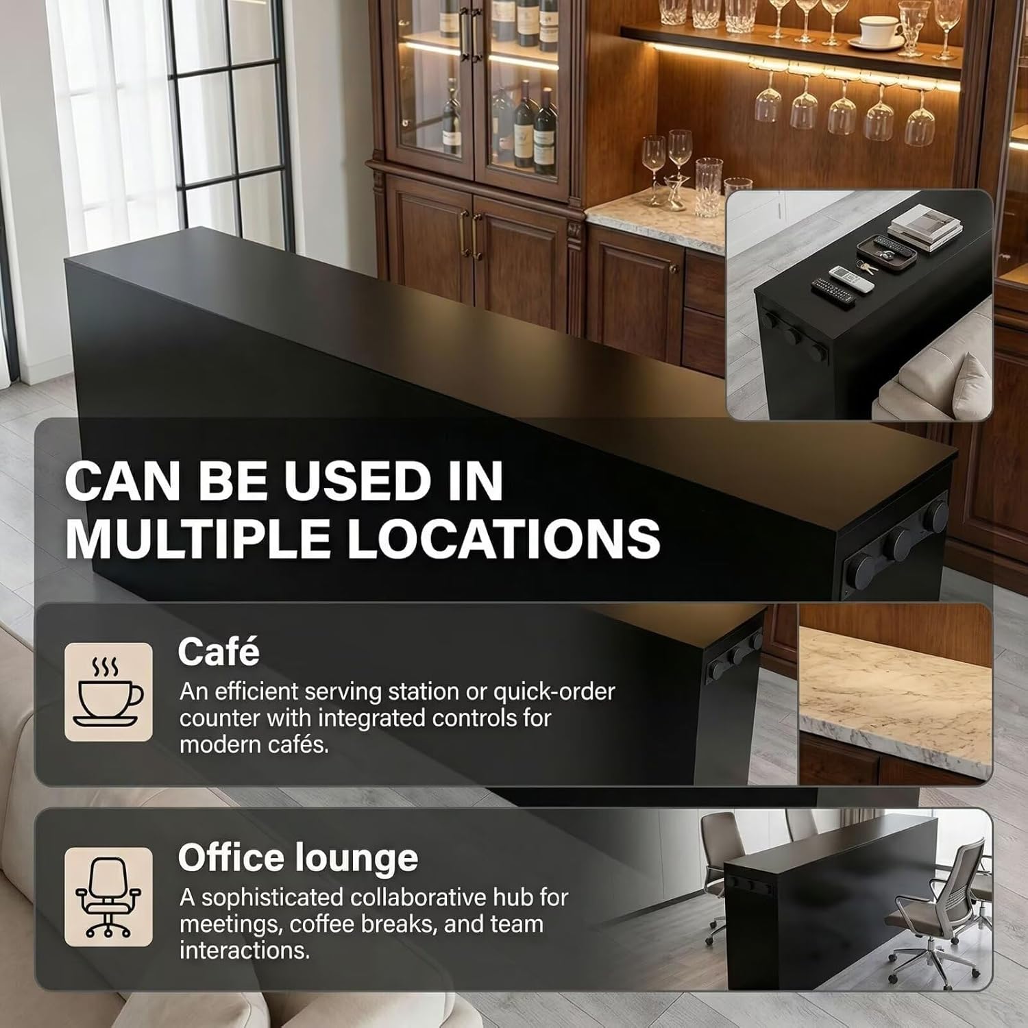 Bar Table - High Top Bar Table with Round Knob Control, Black Living Room Tall Island Counter Includes Wide Surface (76IN No Chairs)