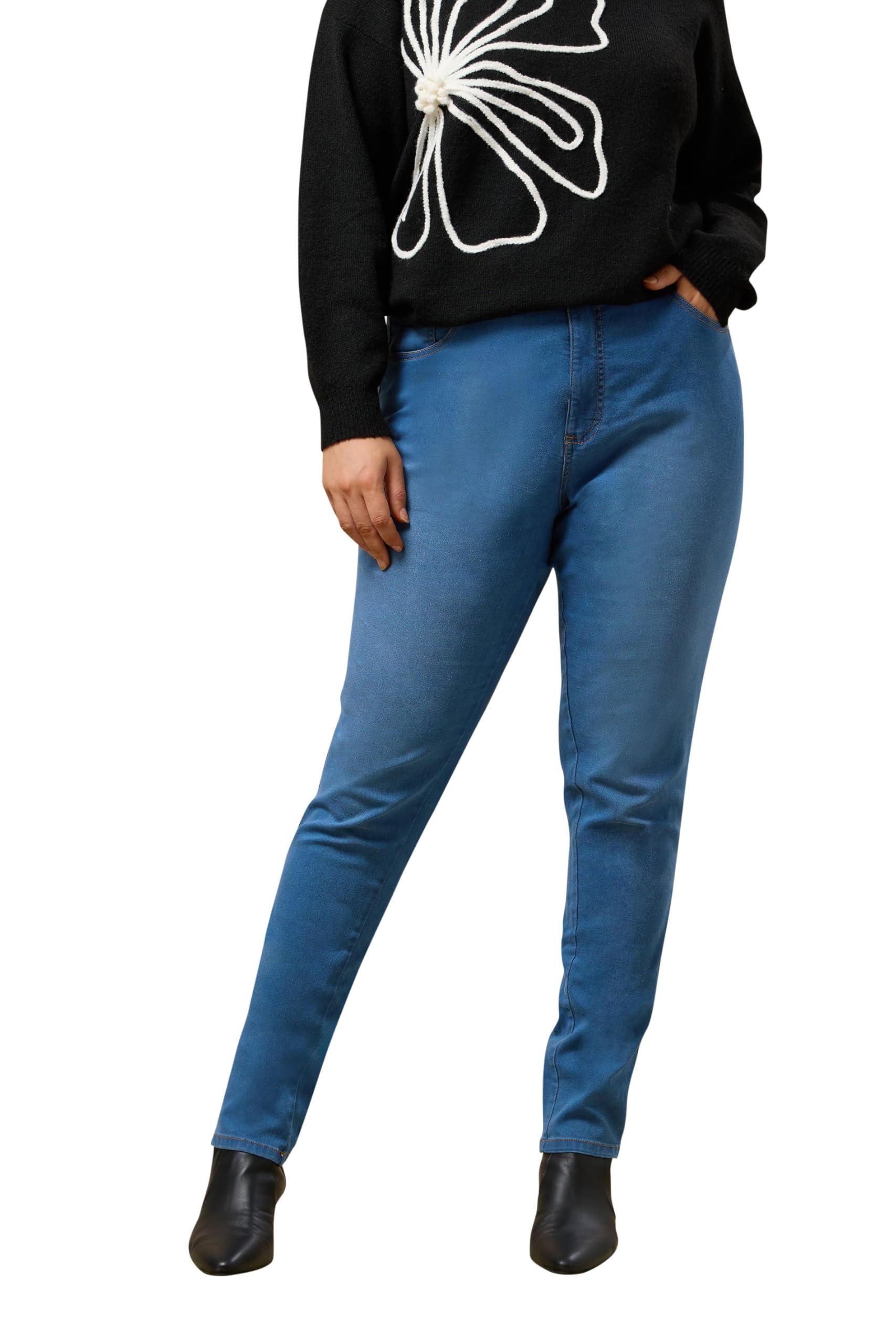Evans Women's Mid Blue Curve Blue Midwash High Waisted Skinny Jeans - Plus Size Curve