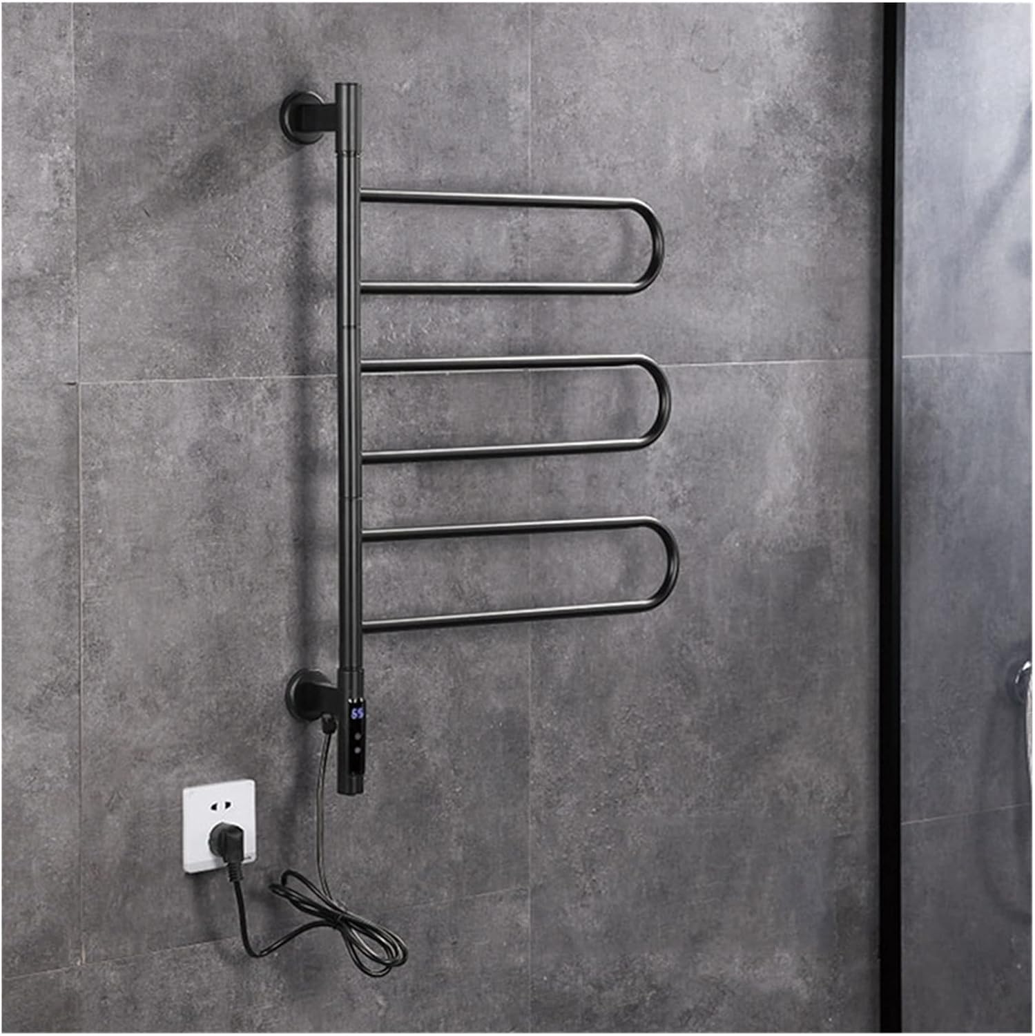Bathroom Electric Bath Towel Warmer Heating Towel Shelf Rack Towel Dryer Shelf Rotatable Digital Display Function (Color : OneColor, Size : Square) (D Square) (D Round)