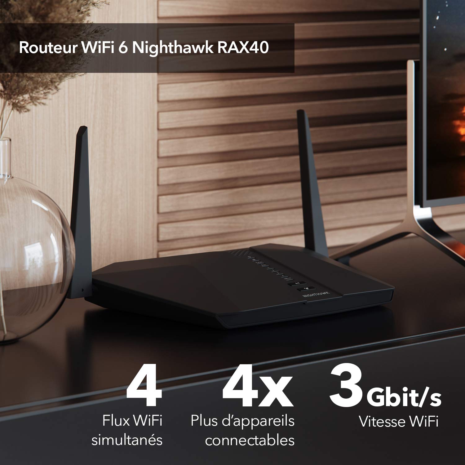 NETGEAR RAX40-100PES Routeur Nighthawk AX4 WiFi 6-Stream AX3000