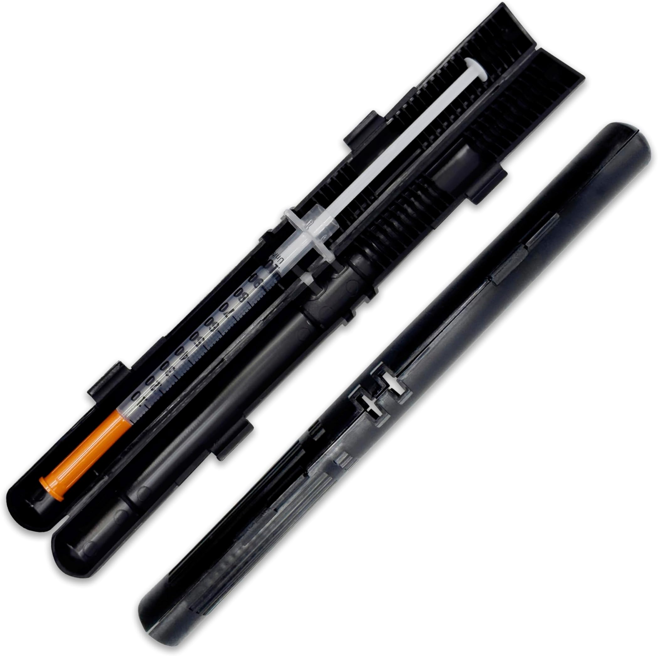 GMS 60 Unit Syringe Case - Holds New, Prefilled & Used Syringes with Needles - Small & Discreet - Ideal for Travel - Sharps Container - 2 Pack - Black