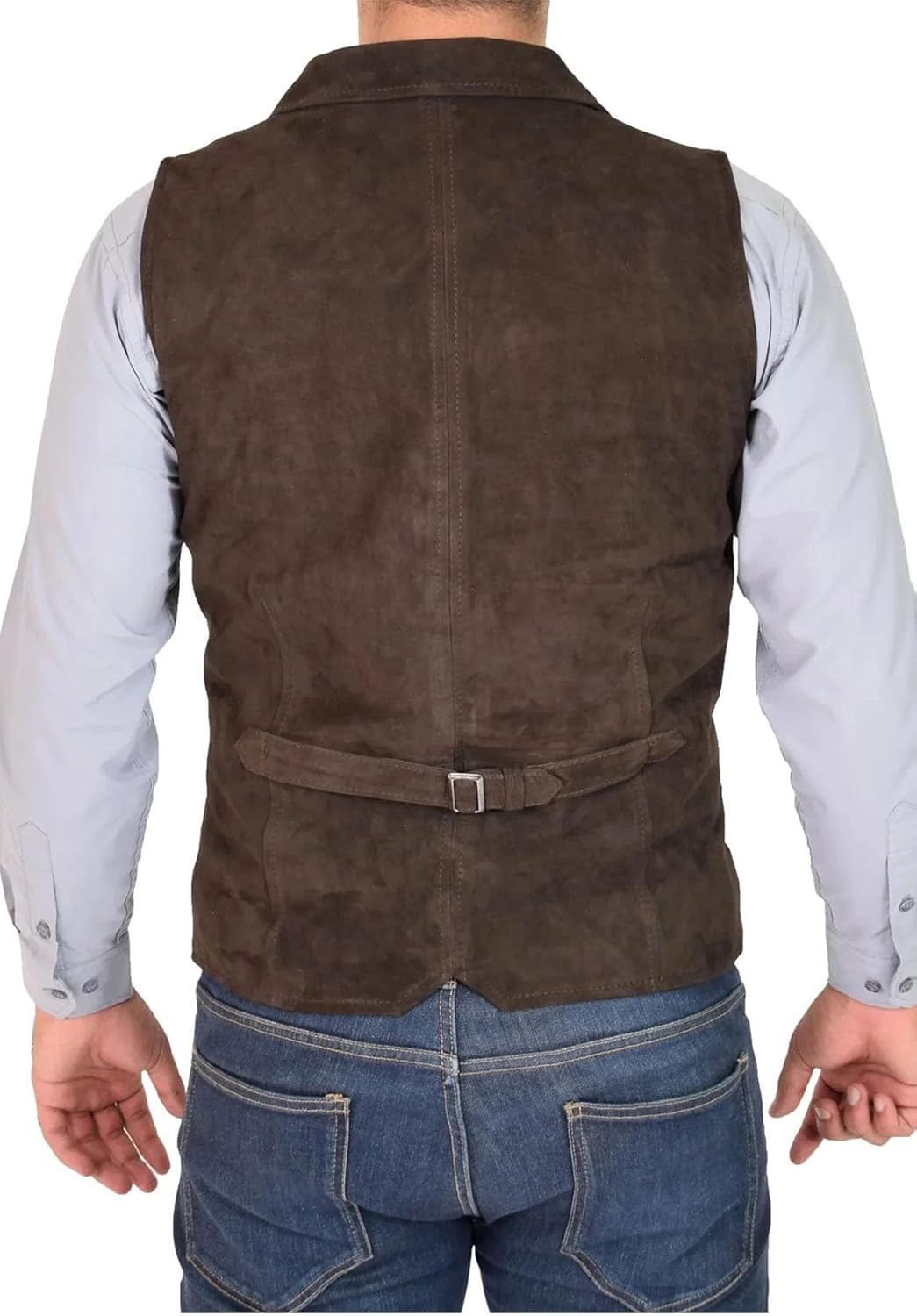 Mens Suede Leather Suit Vest Vintage Classic Lapel 5 buttons Waistcoat - Image 4