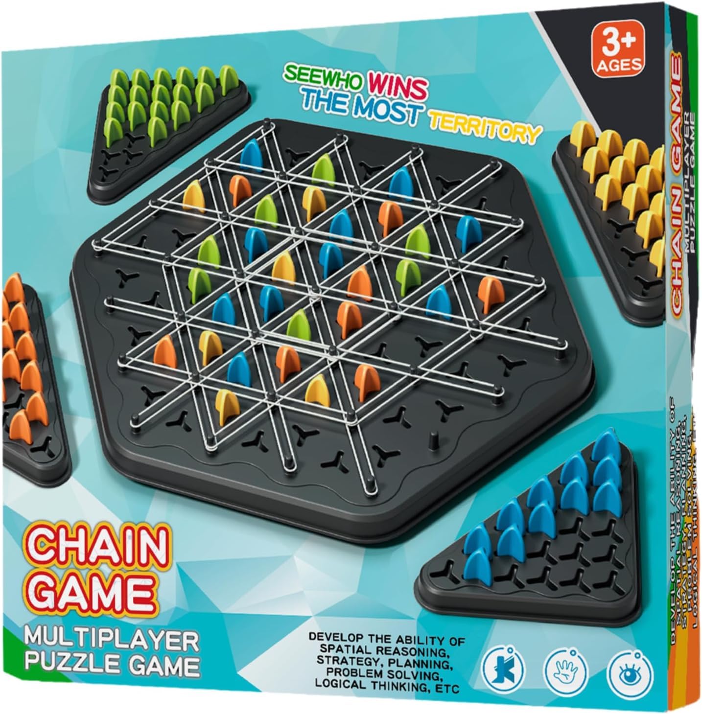 Triggle Spiel – Kettendreieck-Schach Für 2-4 Spieler, Strategie-Brettspiel Mit Gummibändern, Interaktives Puzzlespiel Für Kinder Und Erwachsene